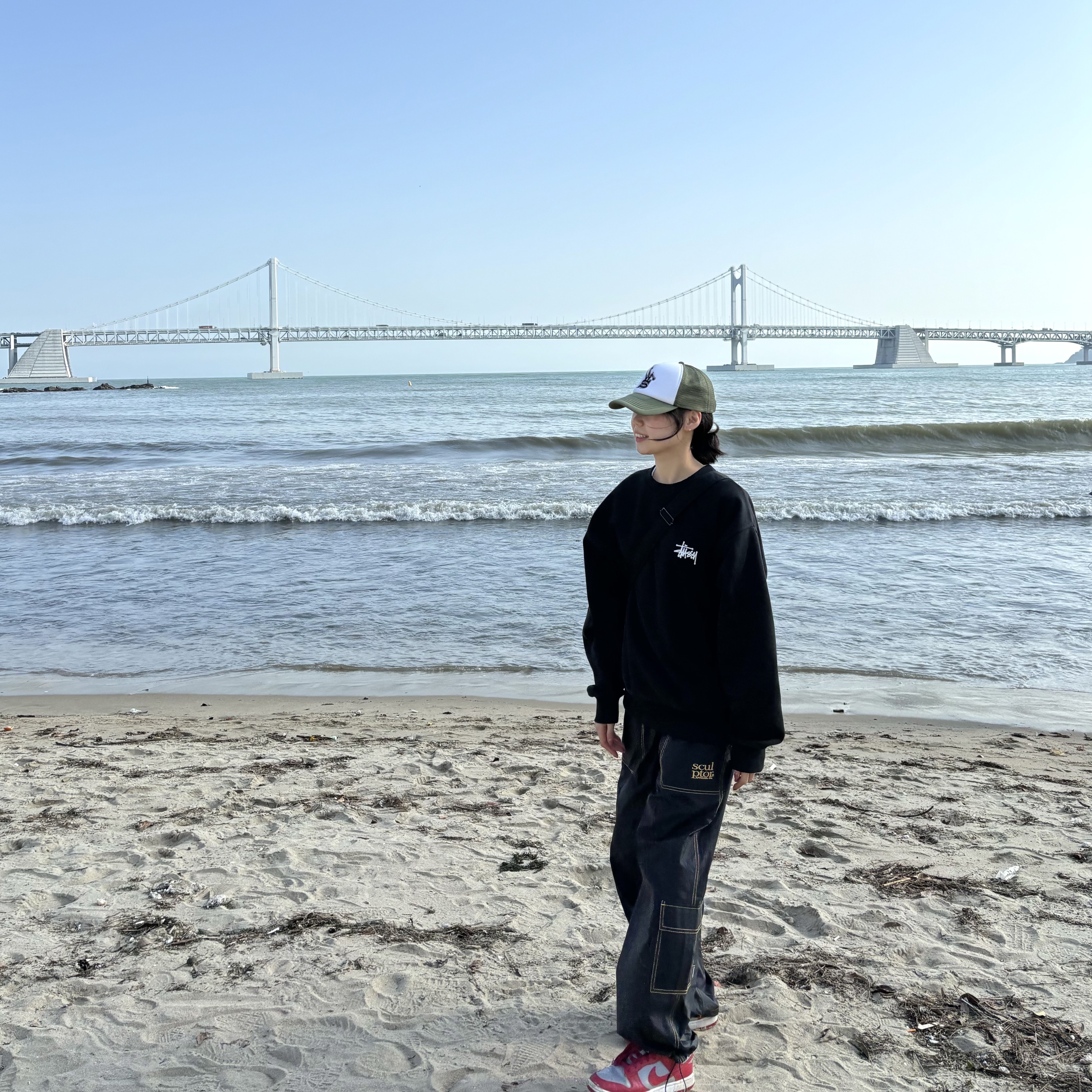 Stussy x Our Legacy Work Shop Trucker Cap Olive, Stussy Basic Stussy Crew Black 2023 착용 스타일 - 2
