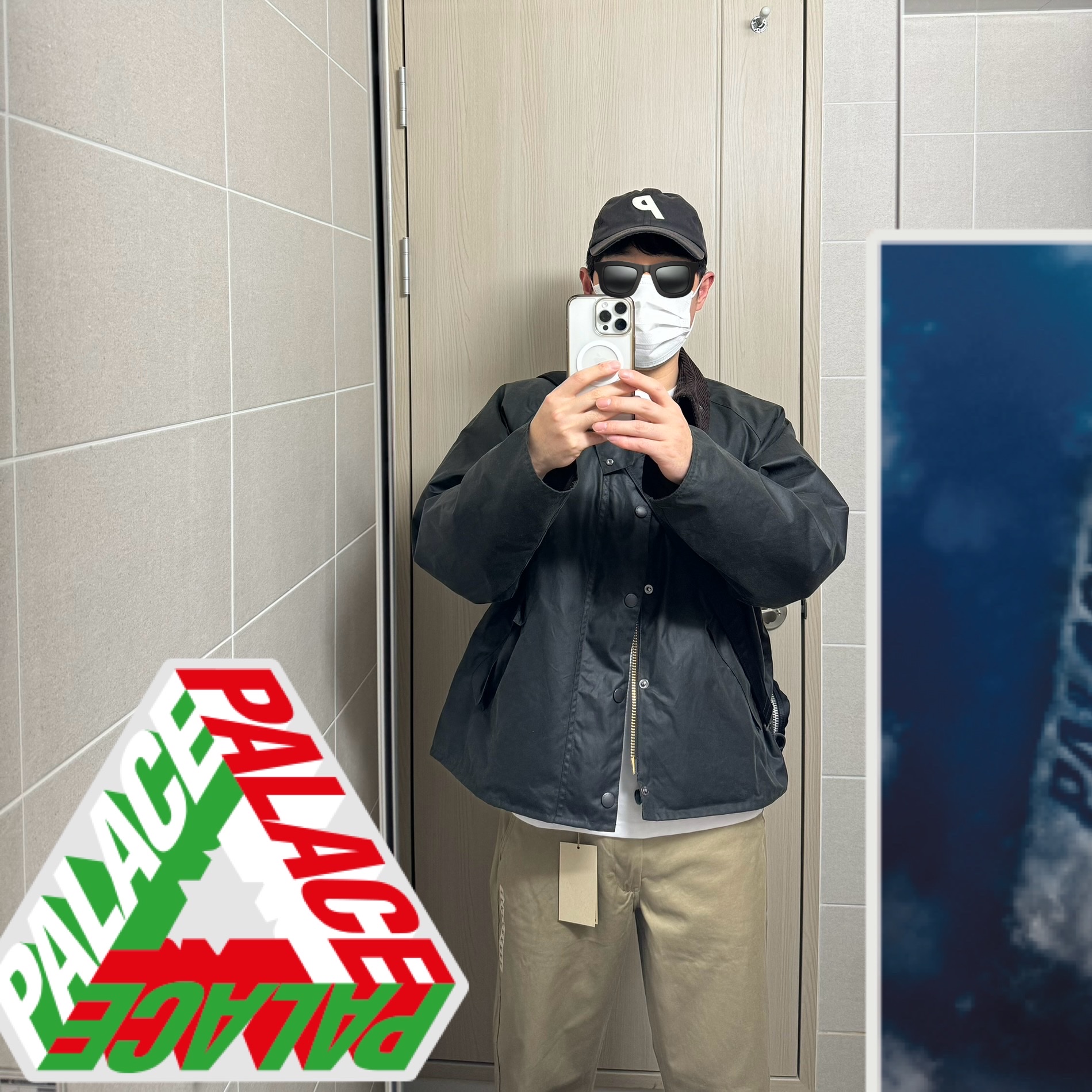 Palace Ripstop P 6-Panel Black - 21SS, Barbour Transport Wax Jacket Sage 착용 스타일 - 1