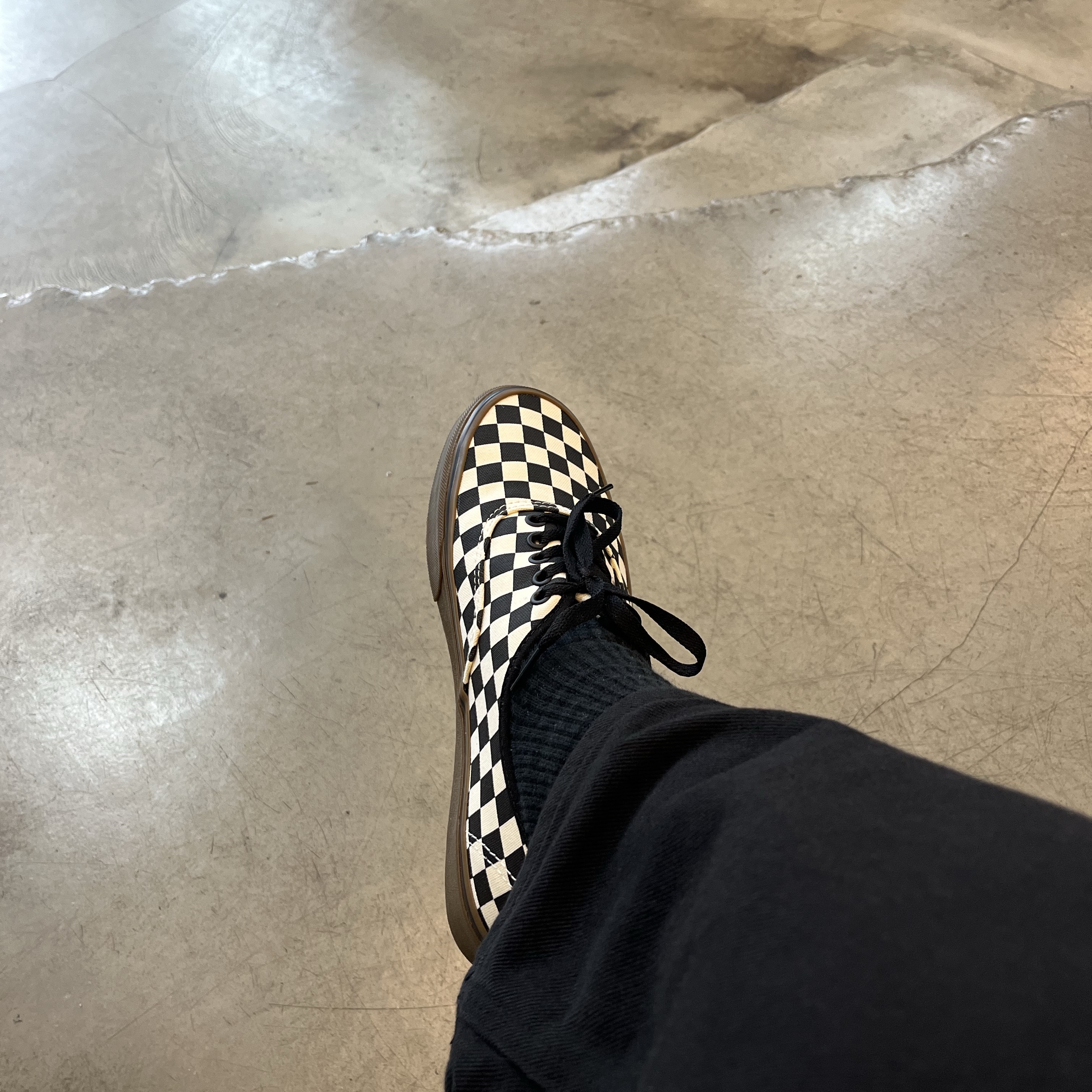 Vans Authentic Checkerboard Black White Gum 착용 스타일 - 1