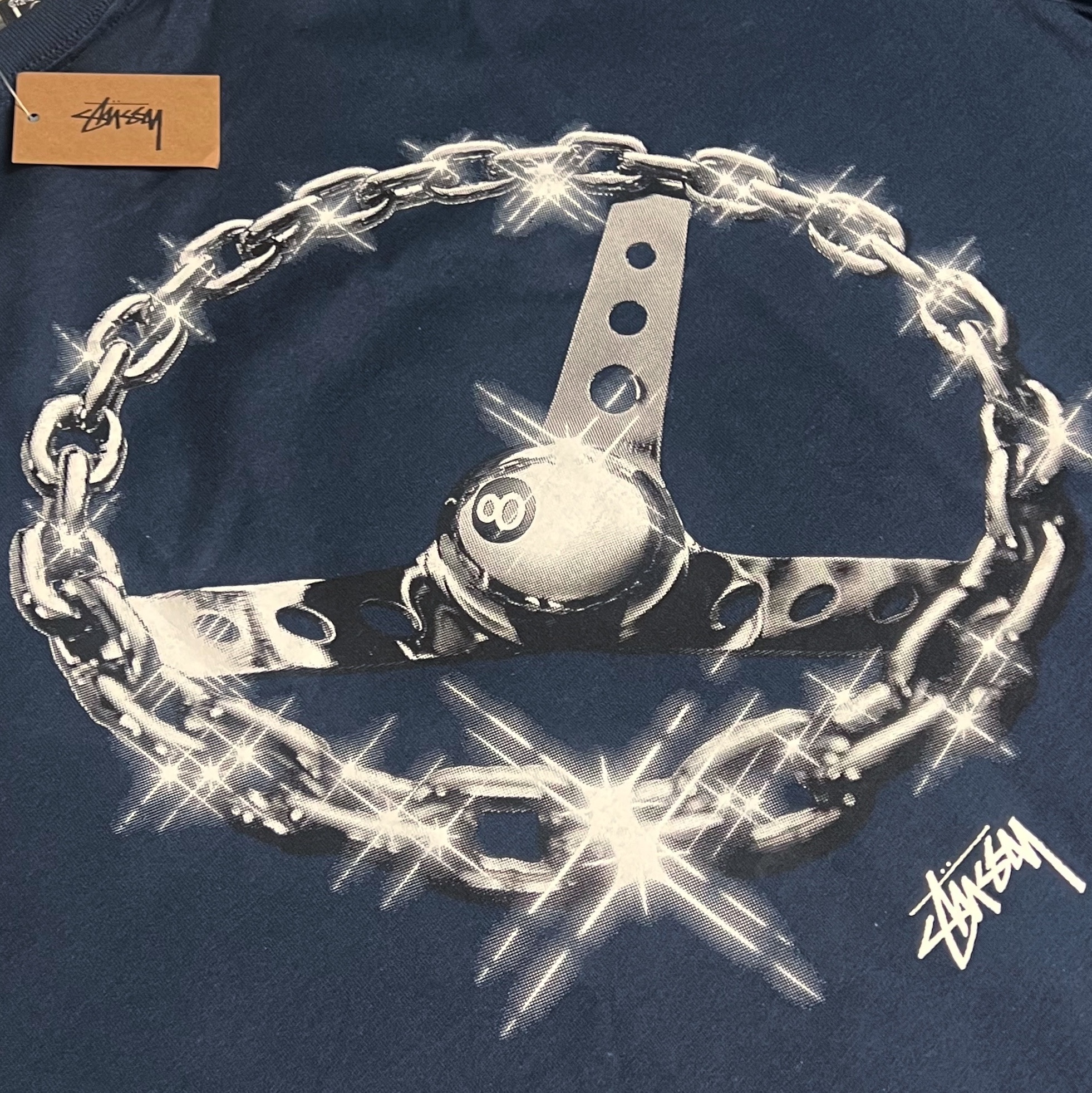 Stussy Chain Link T-Shirt Navy 착용 스타일