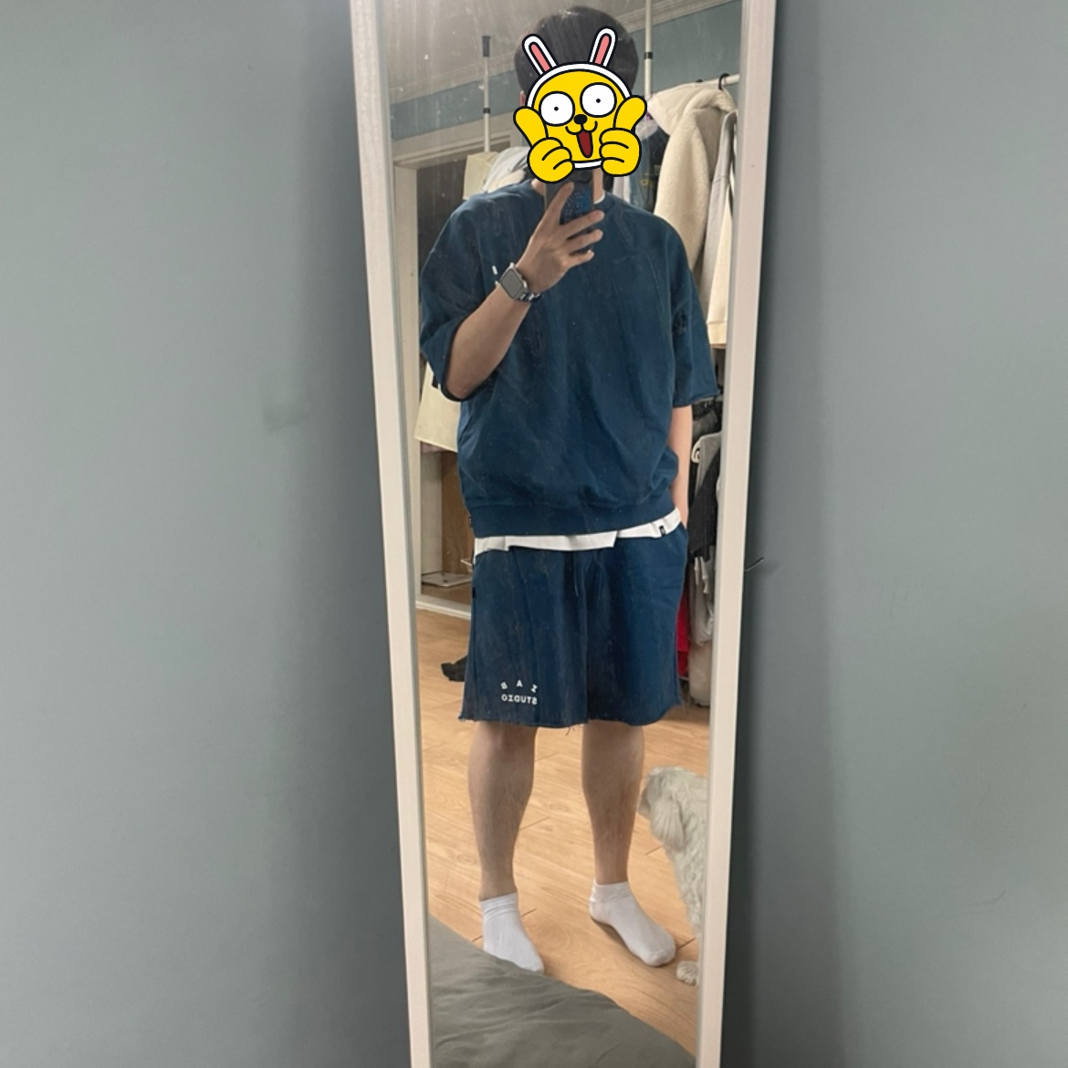 IAB Studio Heavy Short Sleeve Sweatshirt Navy - 23FW, IAB Studio Heavy Sweatshorts Navy - 23FW 착용 스타일