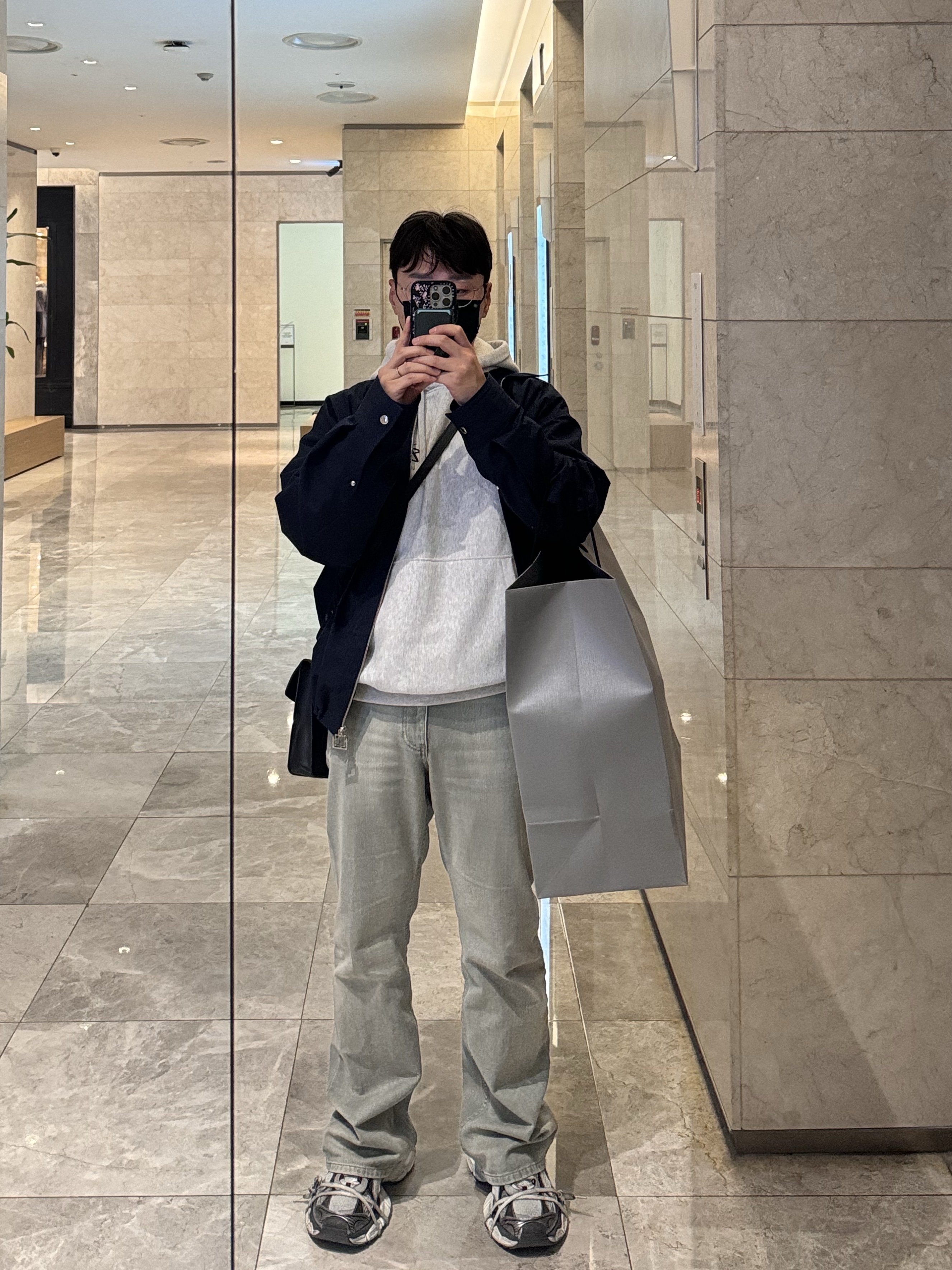 Stussy Basic Stussy Hoodie Ash Heather, Wooyoungmi Straight Denim Pants Mint - 23FW 착용 스타일 - 6