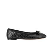 (W) Dior Ballet Flat Quilted Cannage Calfskin Black