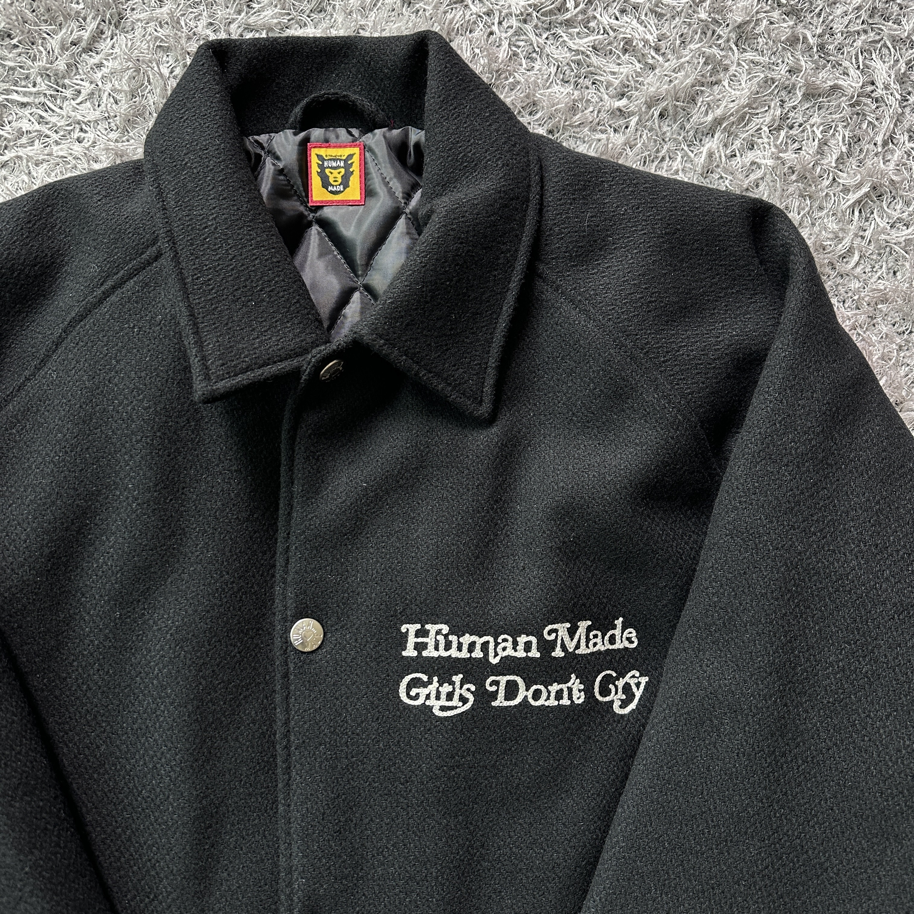 Human Made x Verdy Girls Don't Cry Stadium Jacket Black, Human Made x Verdy Girls Don't Cry Work Jacket Black 착용 스타일 - 2