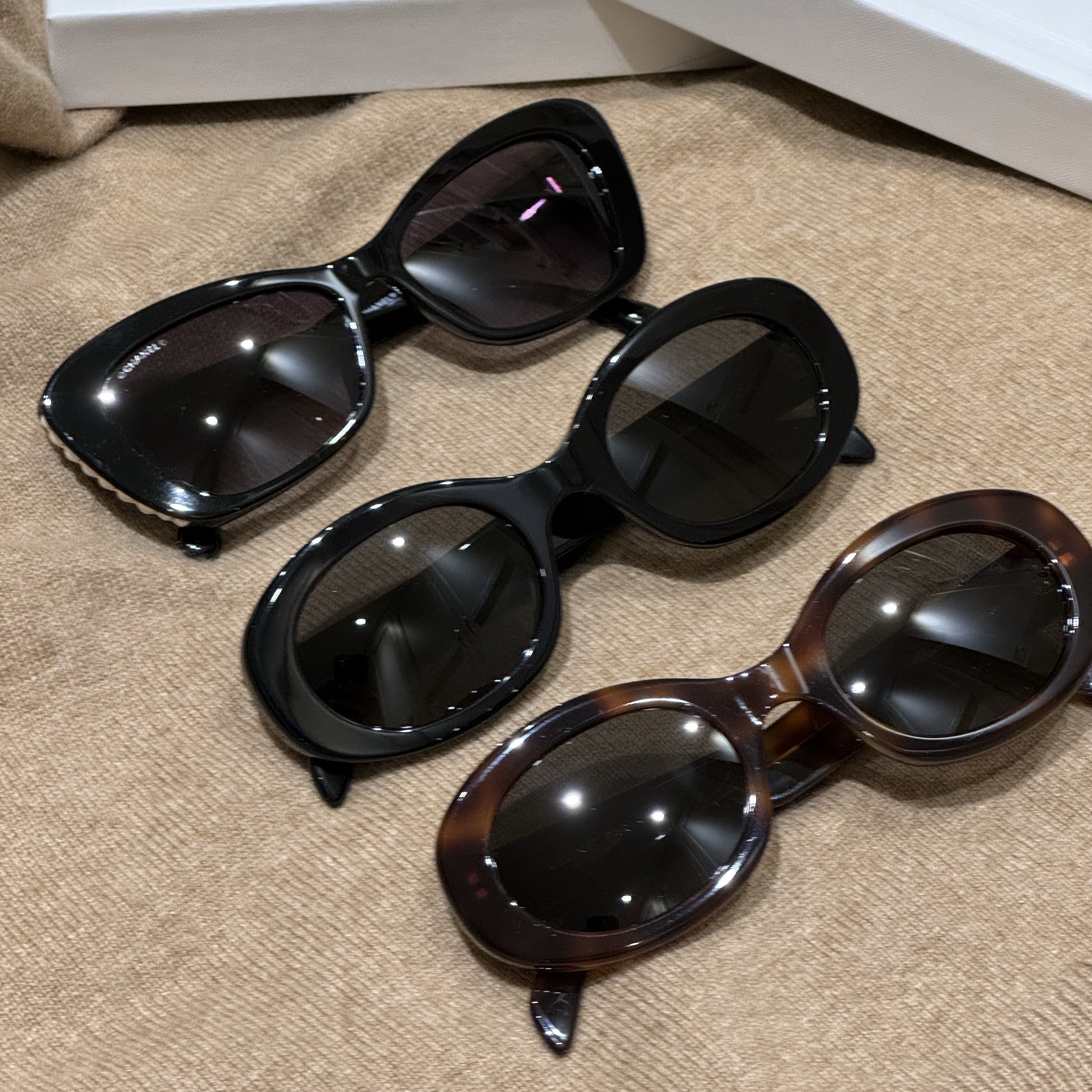 (W) Celine Triomphe 01 Sunglasses in Acetate Black, (W) Celine Triomphe 01 Sunglasses in Acetate Blonde Havana 착용 스타일 - 2