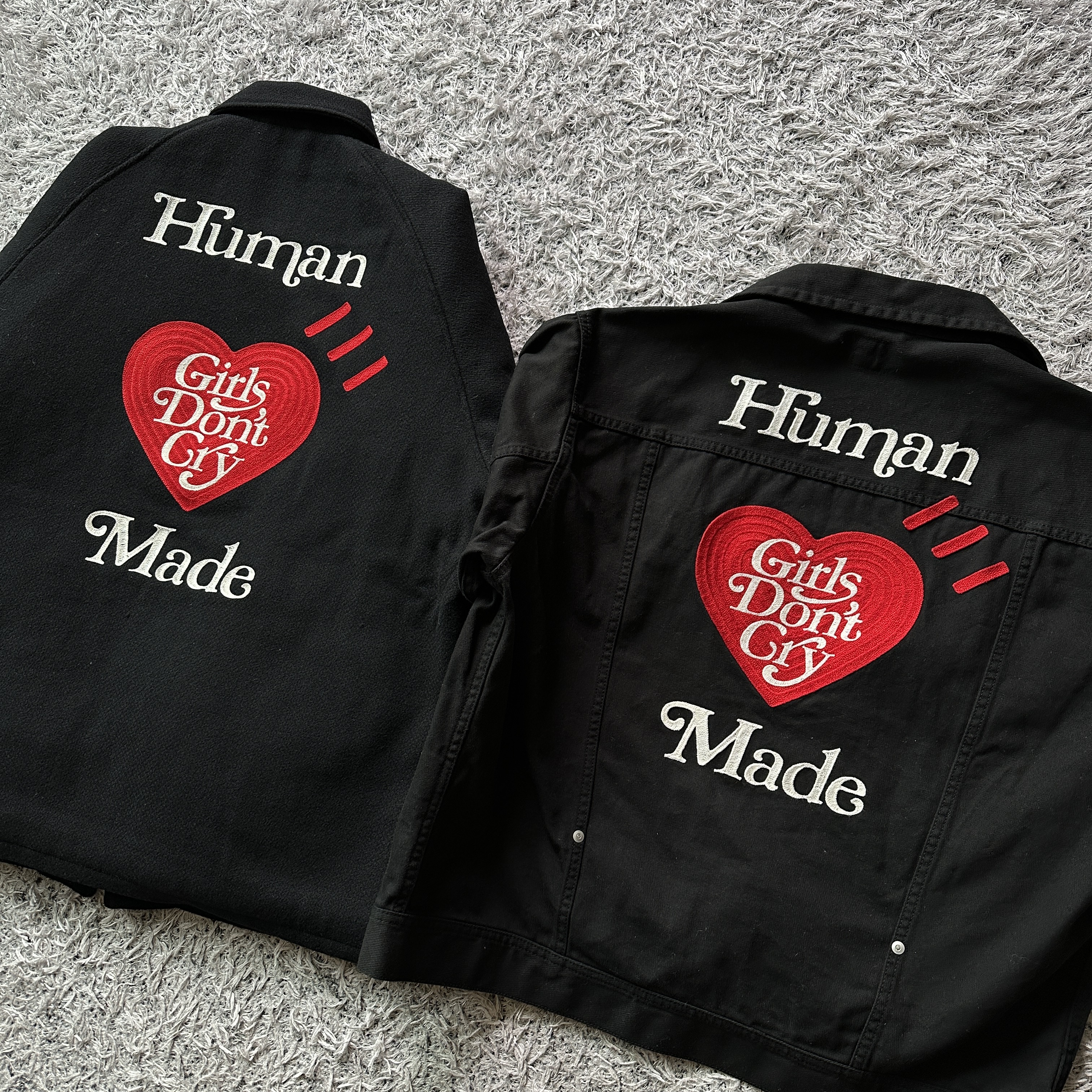 Human Made x Verdy Girls Don't Cry Stadium Jacket Black, Human Made x Verdy Girls Don't Cry Work Jacket Black 착용 스타일 - 1