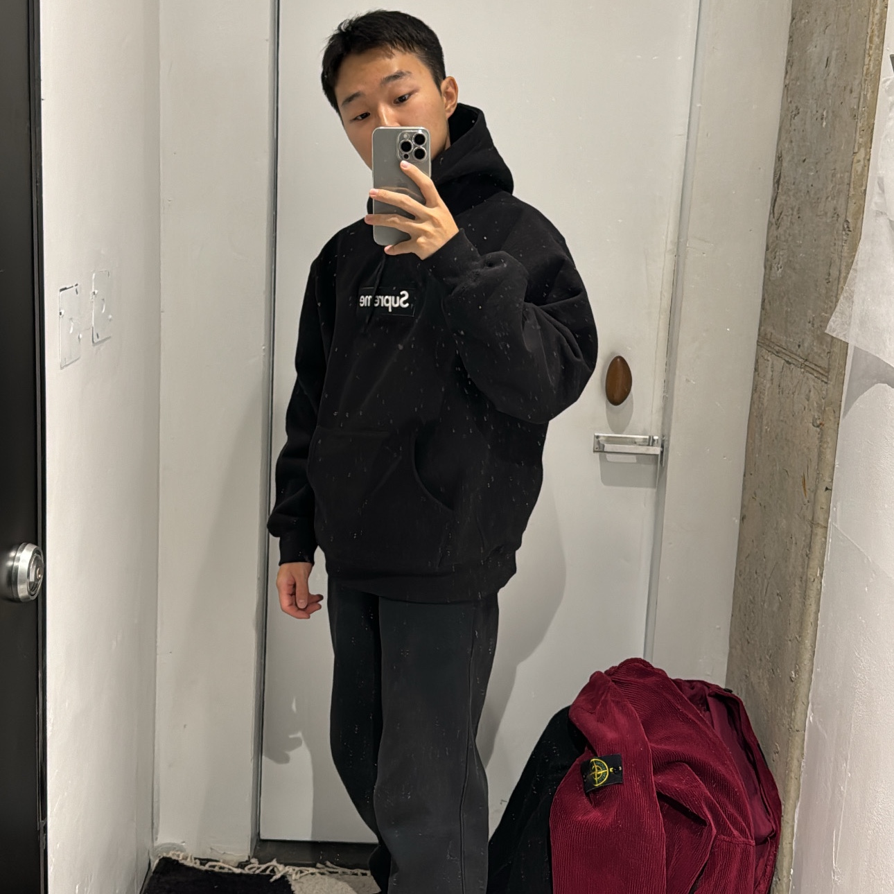 Supreme Box Logo Hooded Sweatshirt Black - 23FW 착용 스타일