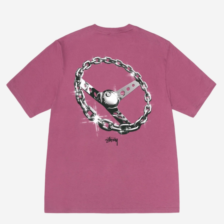 Stussy Basic Stussy T-Shirt Berry 2024, Stussy Chain Link T-Shirt Berry 착용 스타일 - 2