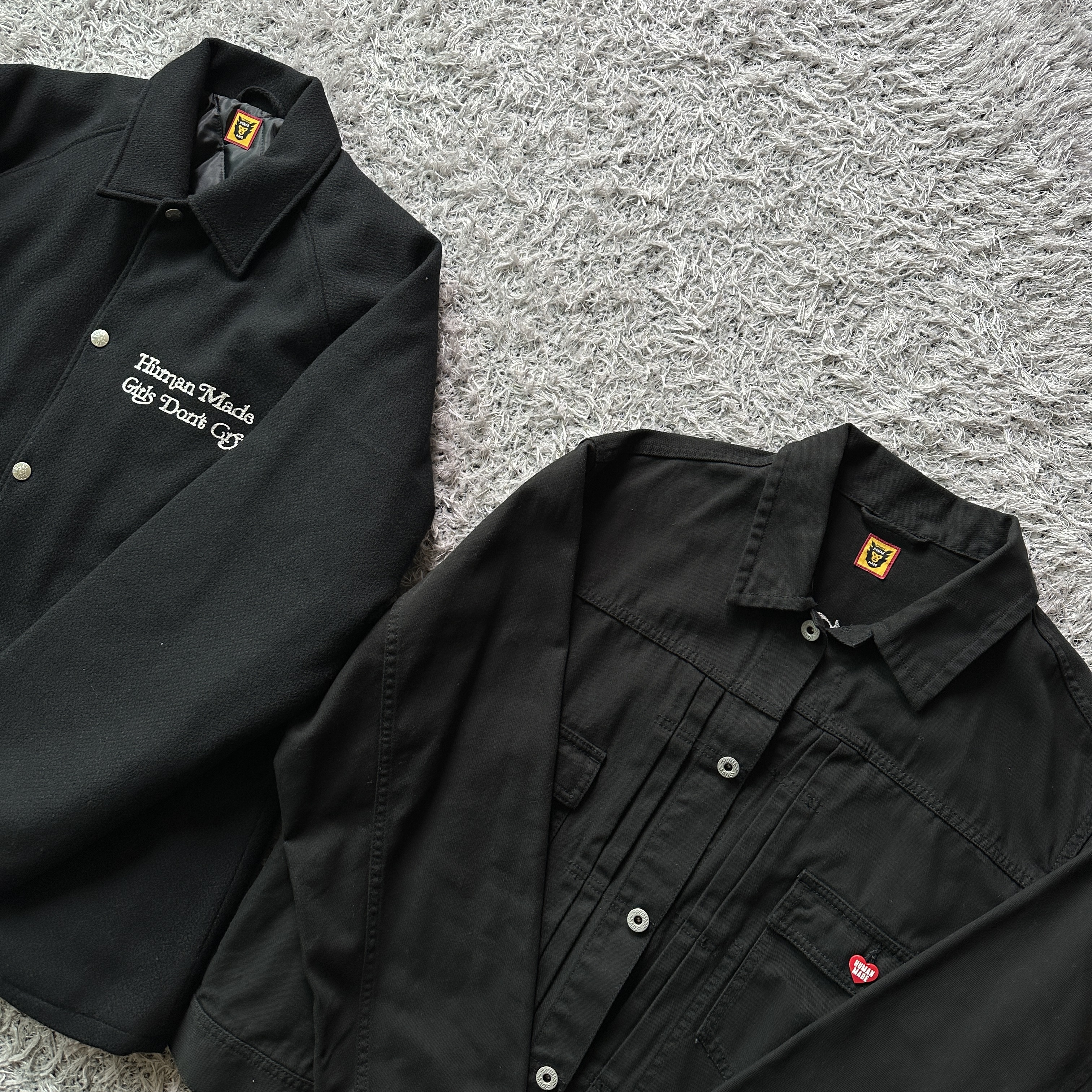 Human Made x Verdy Girls Don't Cry Stadium Jacket Black, Human Made x Verdy Girls Don't Cry Work Jacket Black 착용 스타일 - 3