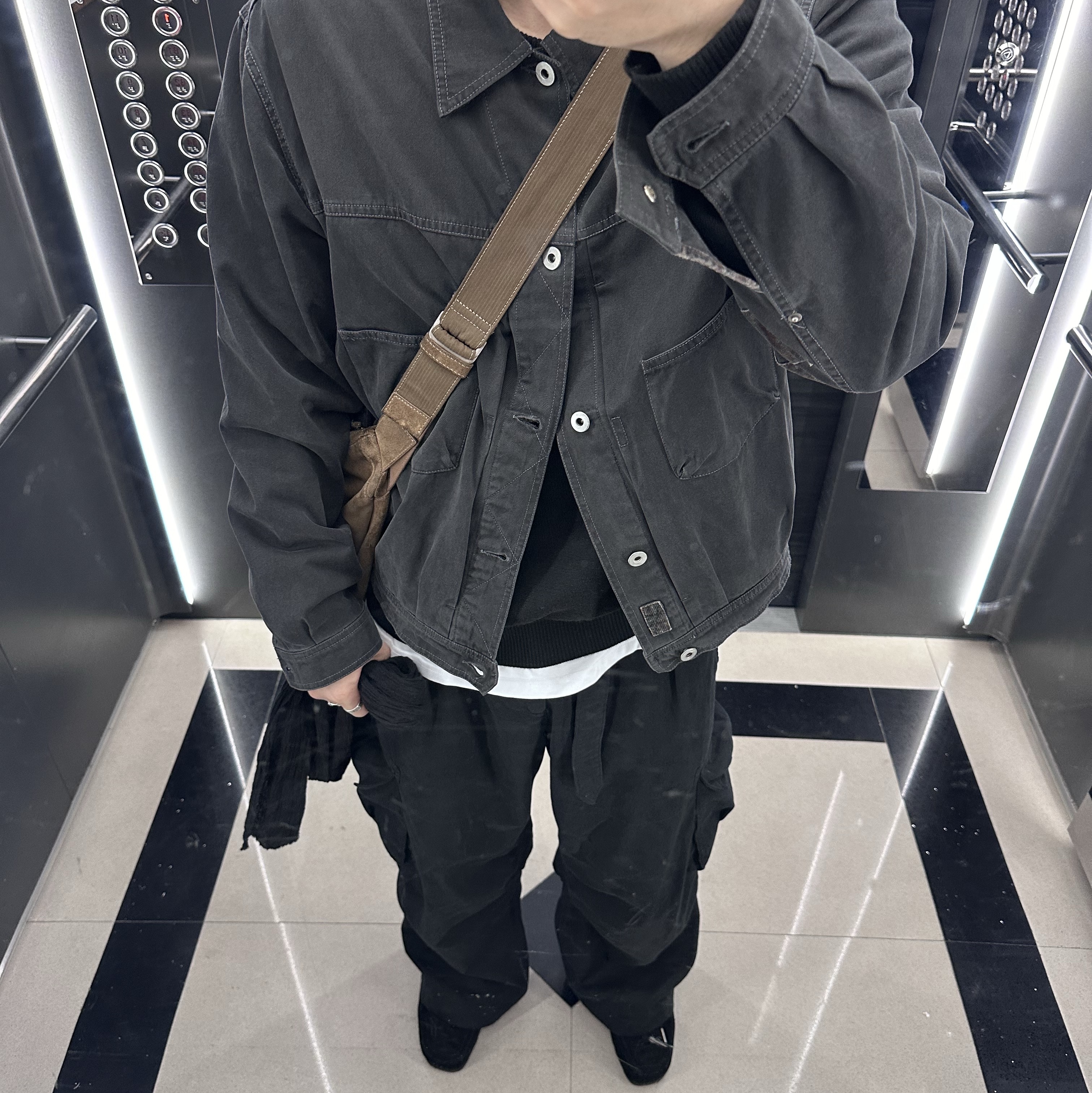 Polyteru Belted Cargo Pants 1.2v Black, [프리오더] Polyteru Wallabee Shoes Woven Black 착용 스타일 - 1
