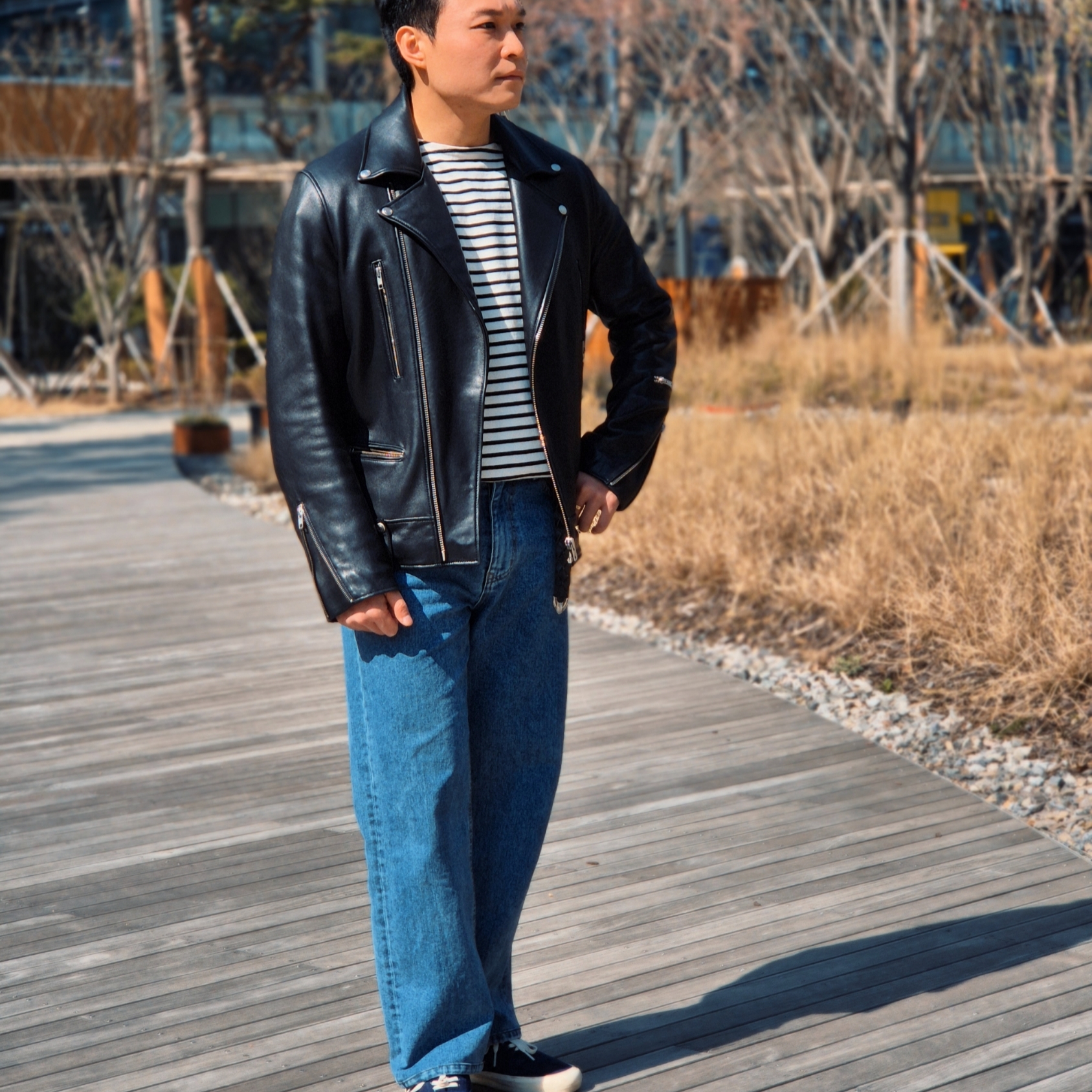Saint James Minquiers Modern Striped Sailor Long Sleeve T-Shirt Neige Noir 착용 스타일 - 2