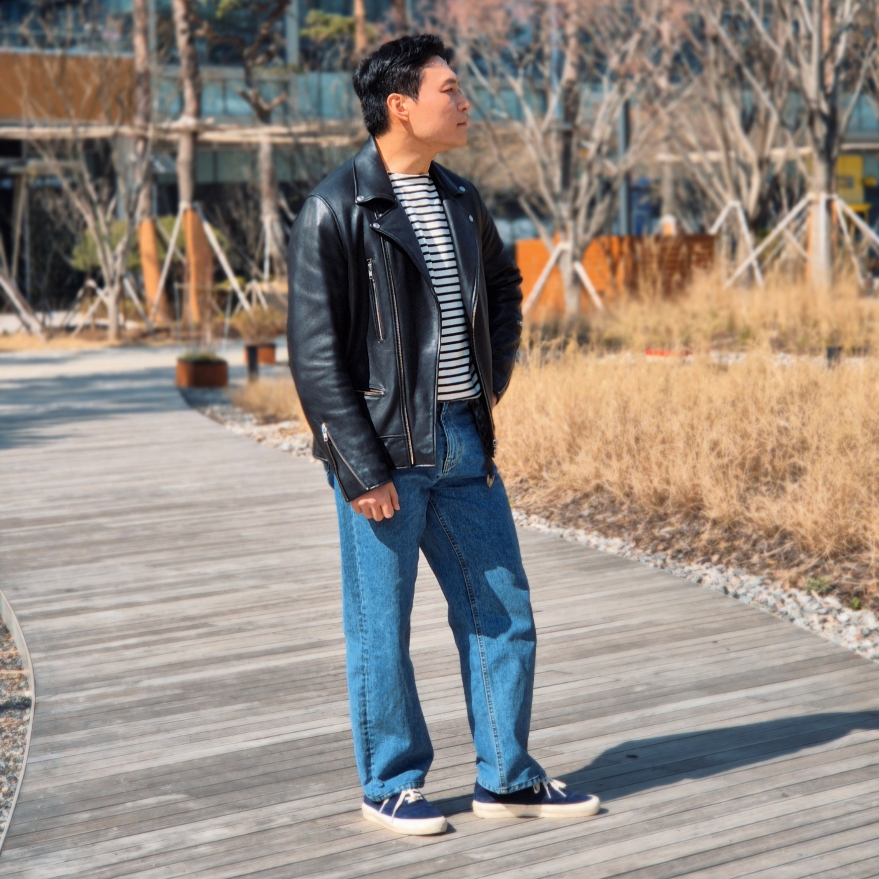 Saint James Minquiers Modern Striped Sailor Long Sleeve T-Shirt Neige Noir 착용 스타일 - 1