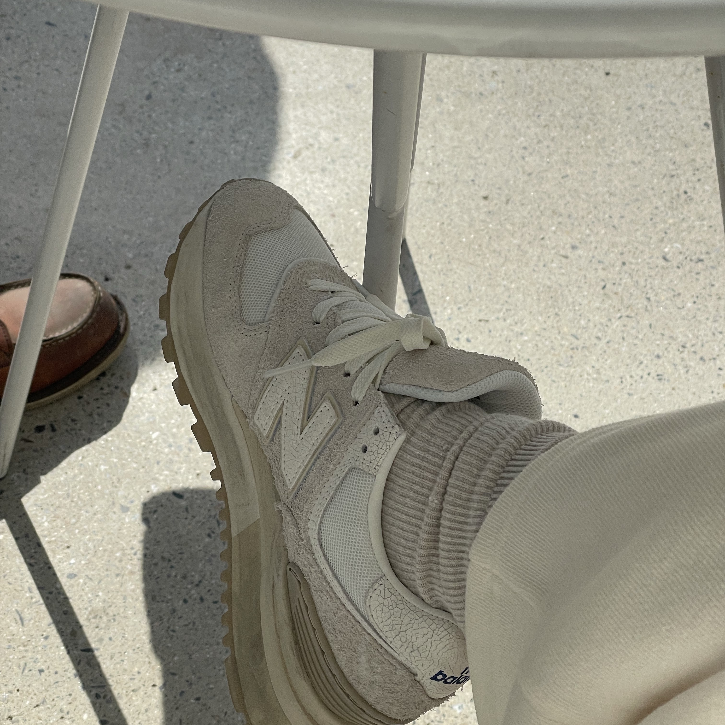 New Balance x Recto 574 Ash Cream Legacy 착용 스타일