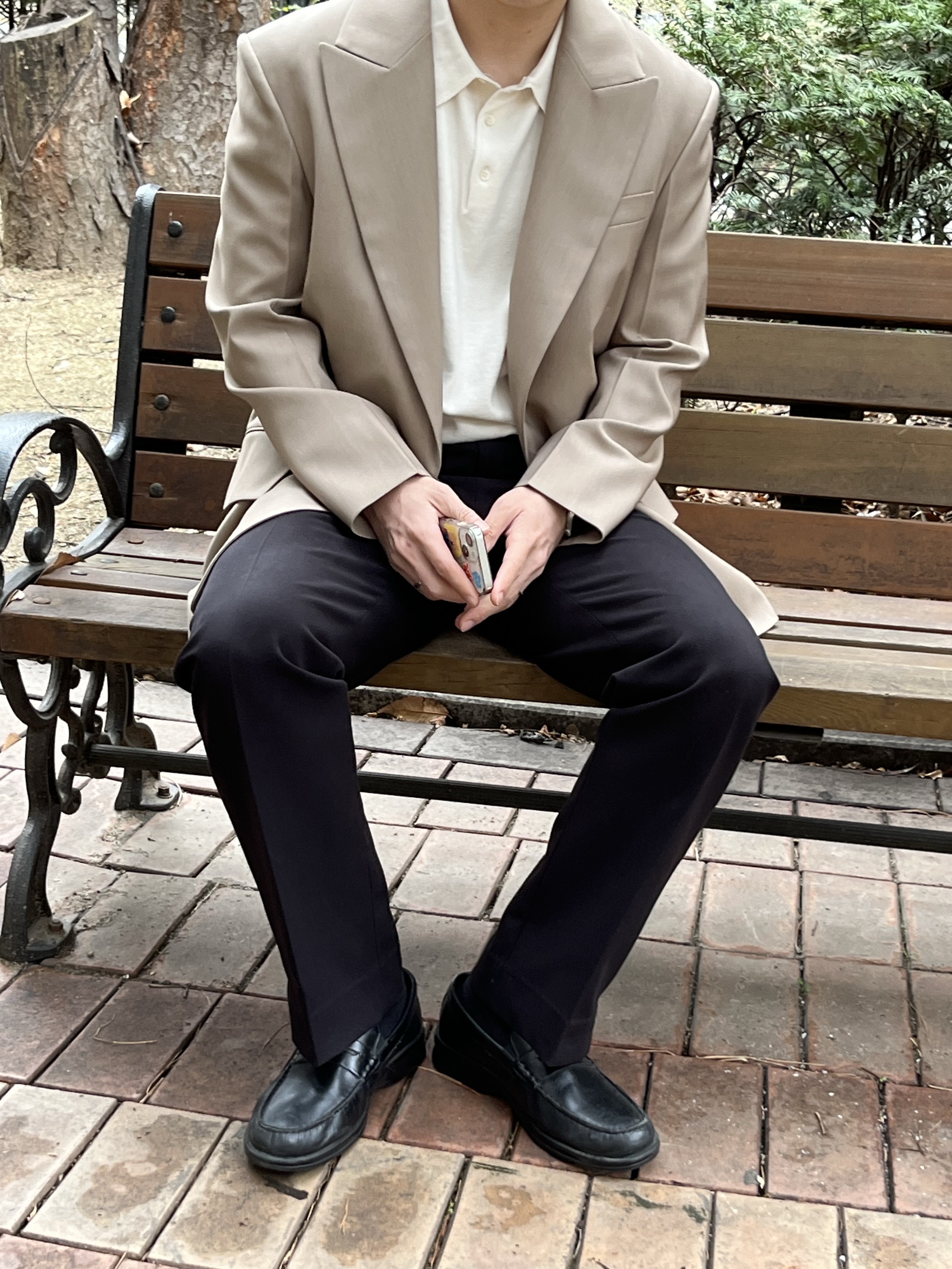 L'H.A.S Oversize 2-Tone Buttonless Jacket - Beige 착용 스타일 - 3