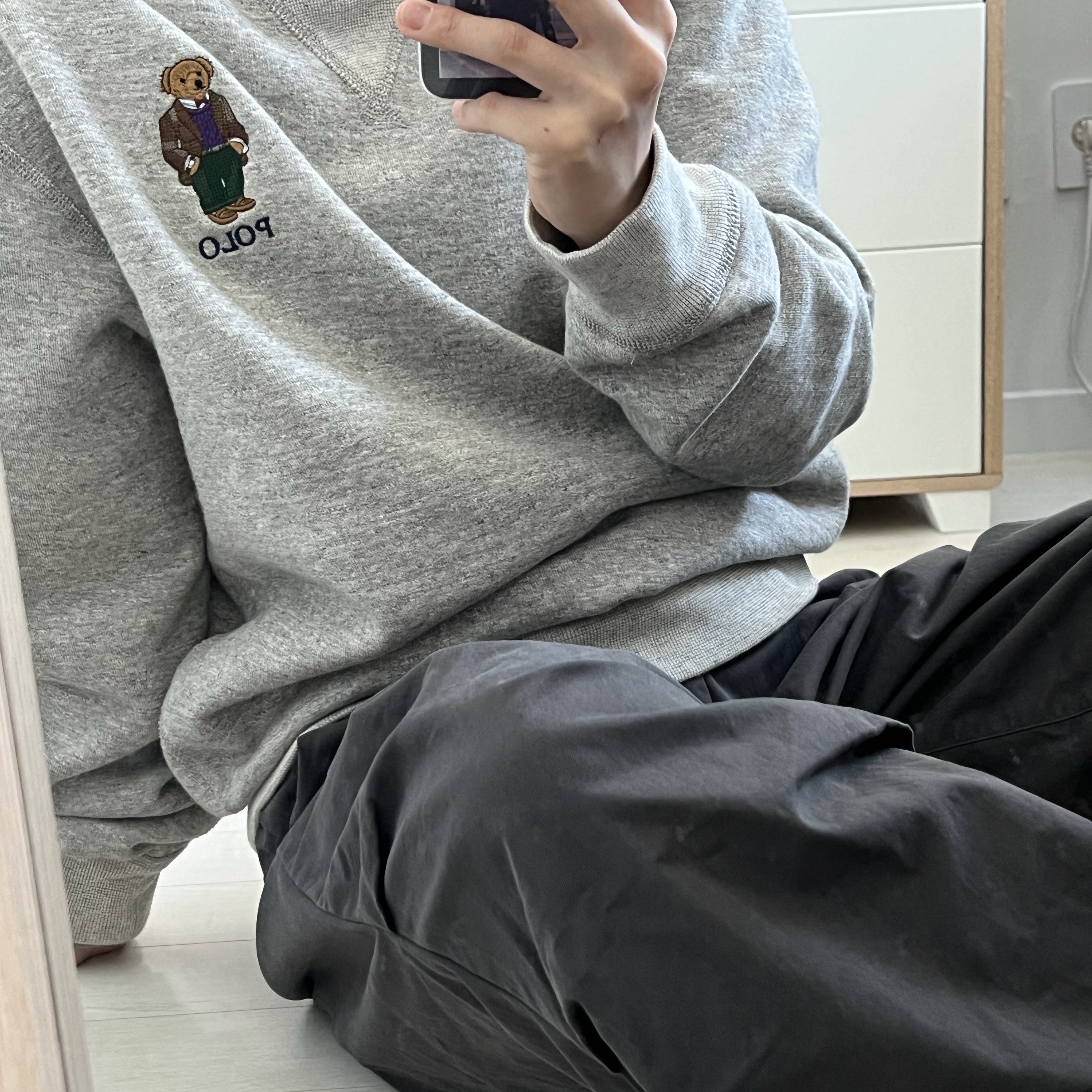 Polo Ralph Lauren Polo Bear Long Sleeve Sweatshirt Vintage Fleece Heather 착용 스타일