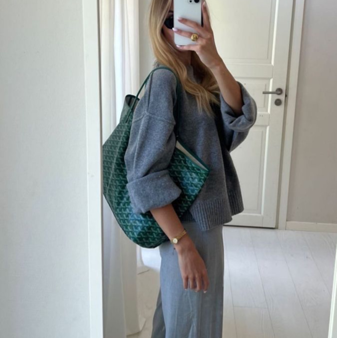 Goyard Saint Louis GM Bag Green, (W) Adidas Gazelle Bold Pink Glow Victory Blue 착용 스타일 - 5