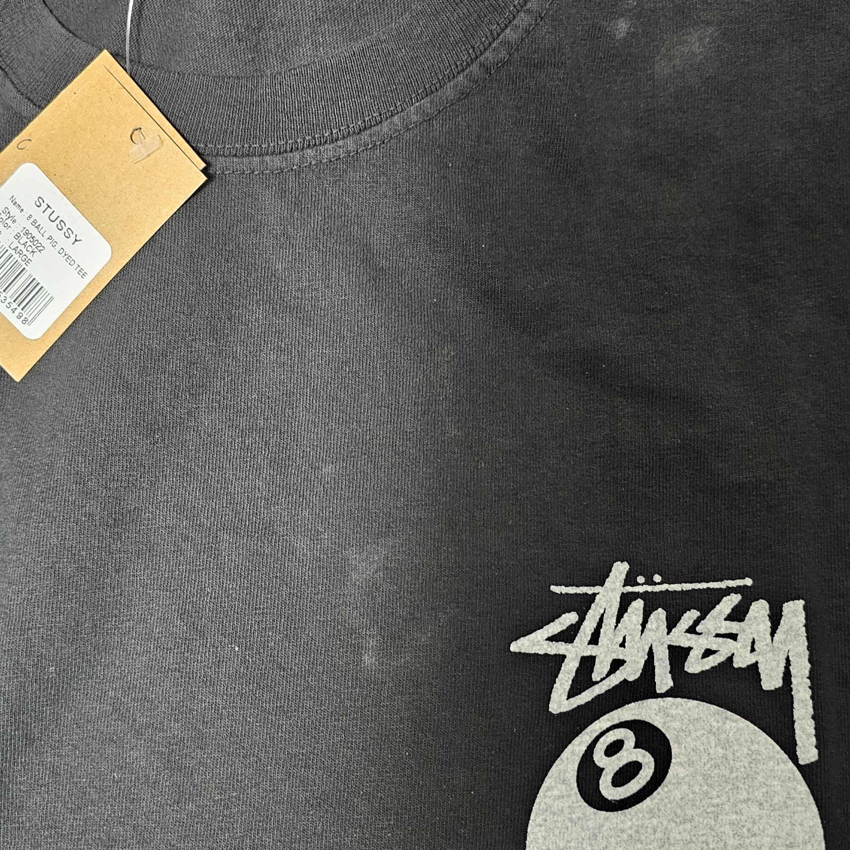 Stussy 8 Ball Pigment Dyed T-Shirt Black 착용 스타일 - 2