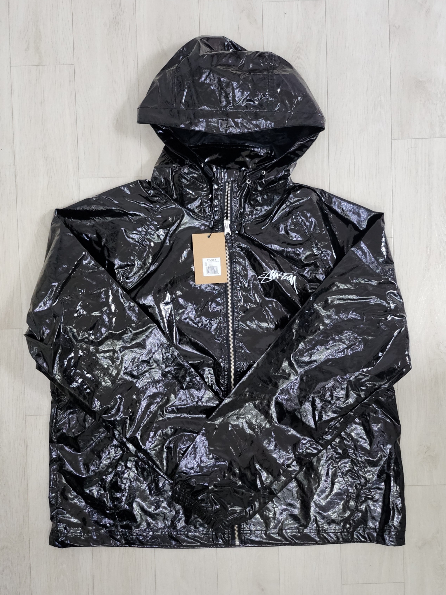 Stussy Beach Shell Coated Ripstop Black 착용 스타일 - 1