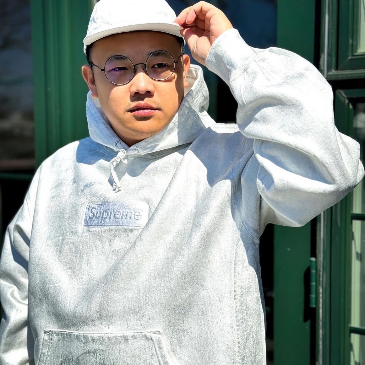 Supreme x MM6 Maison Margiela Foil Box Logo Hooded Sweatshirt White - 24SS 착용 스타일