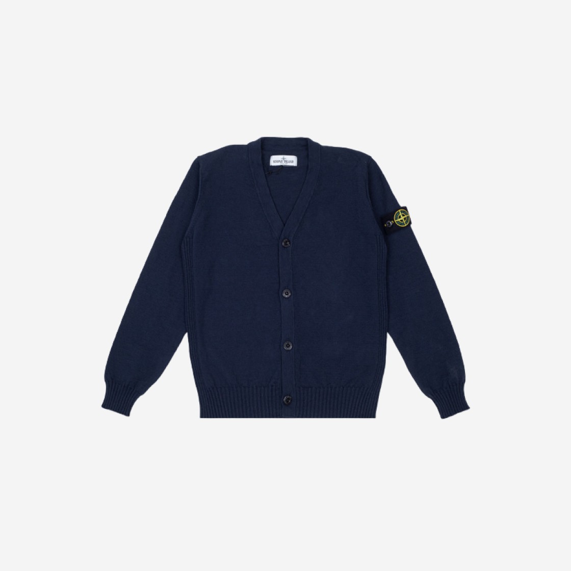 (Kids) Stone Island 511A1 Wappen Patch V-Neck Knit Cardigan Navy Blue - 23SS 상세 이미지 1