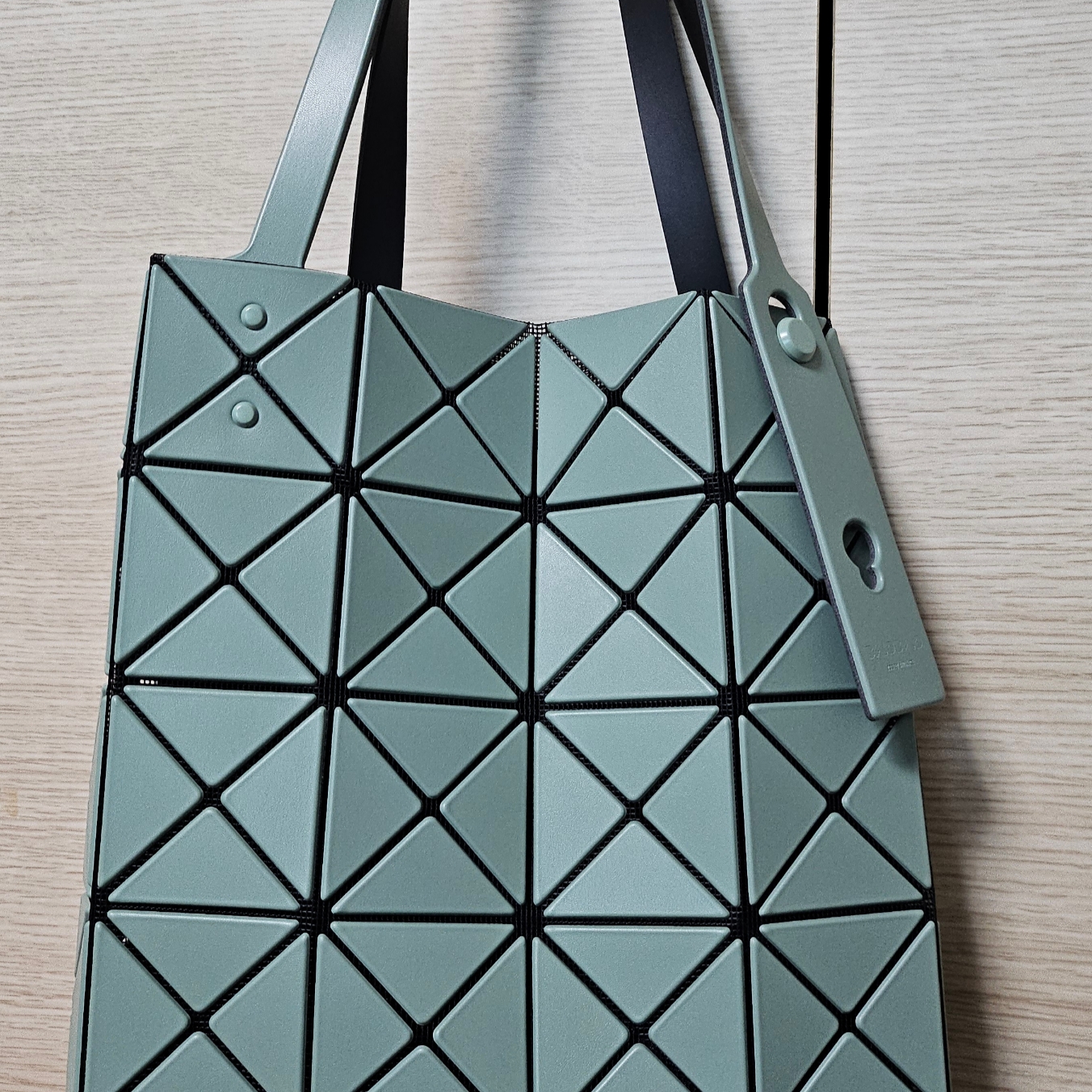 Bao Bao Issey Miyake Lucent Boxy Tote Bag Khaki 착용 스타일