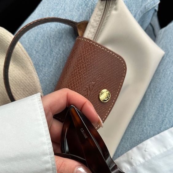 Longchamp Le Pliage Original Tote Bag L Navy, Longchamp Le Pliage Filet Top Handle Bag Ecru 착용 스타일 - 9
