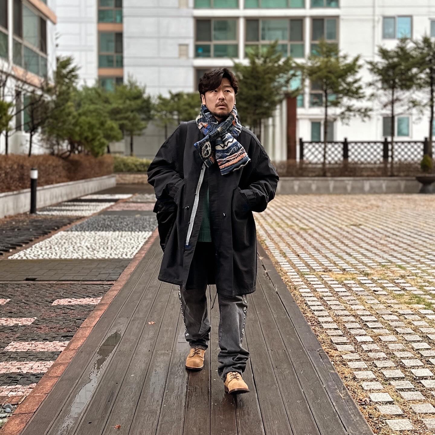 Kapital Boro Gaudy Knit Kesa Muffler Indigo, Kapital 14 oz. Denim 5P Monkey Cisco Gemstone Pants Black 착용 스타일