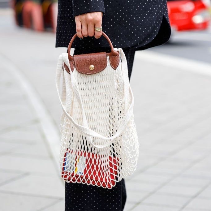 Longchamp Le Pliage Original Tote Bag L Navy, Longchamp Le Pliage Filet Top Handle Bag Ecru 착용 스타일 - 8
