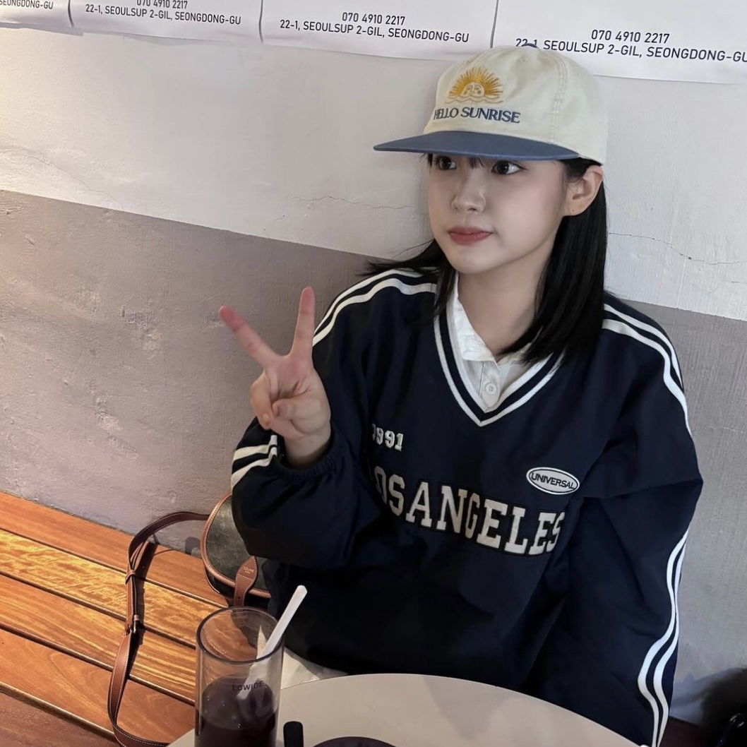 Hello Sunrise 90s Logo 6Panel Cap Beige & Navy, Hello Sunrise 90's Logo 6Panel Cap Ivory & Black 착용 스타일