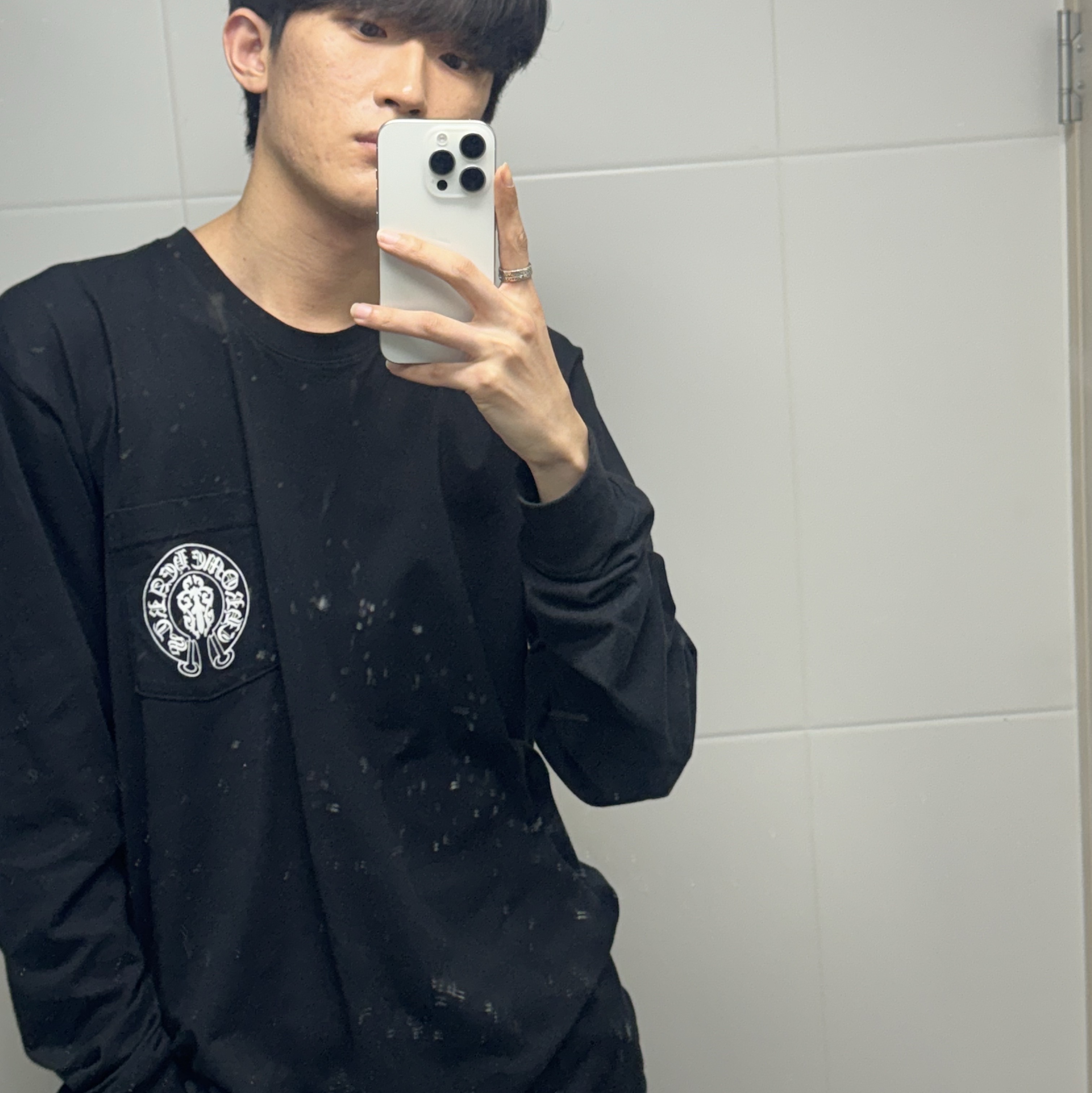 Chrome Hearts American Flag Dagger LS T-Shirt Black 착용 스타일 - 4