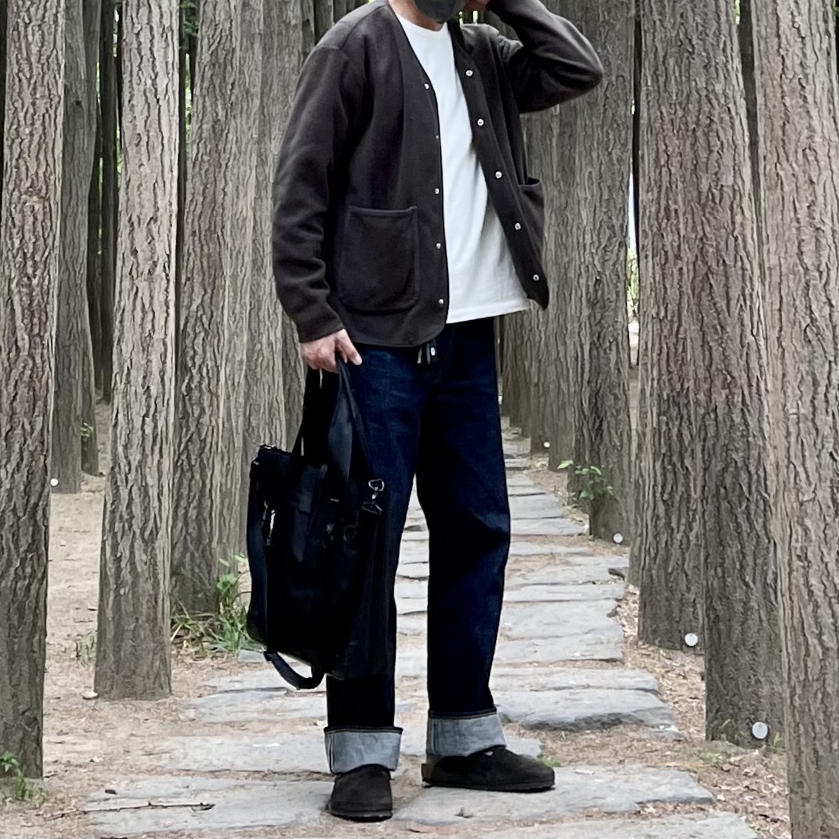 Fullcount 0105W Wide Denim One Wash Indigo Blue, Porter Heat 2Way Tote Bag Black 착용 스타일