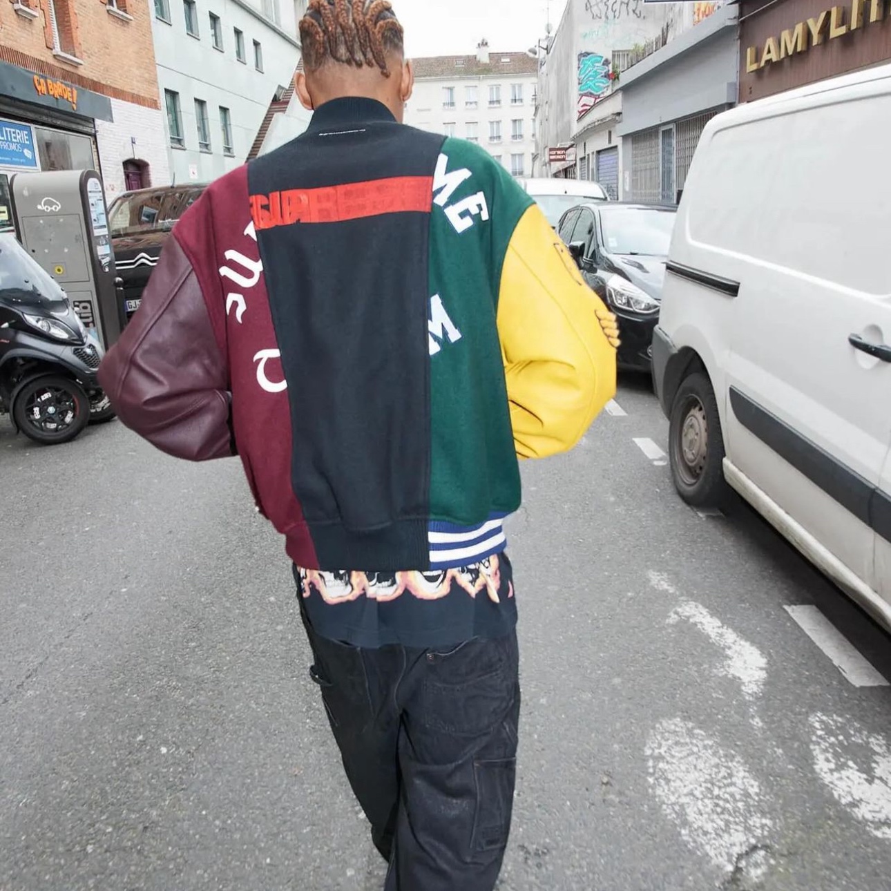 Supreme x MM6 Maison Margiela Split Varsity Jacket Multicolor - 24SS 착용 스타일 - 4