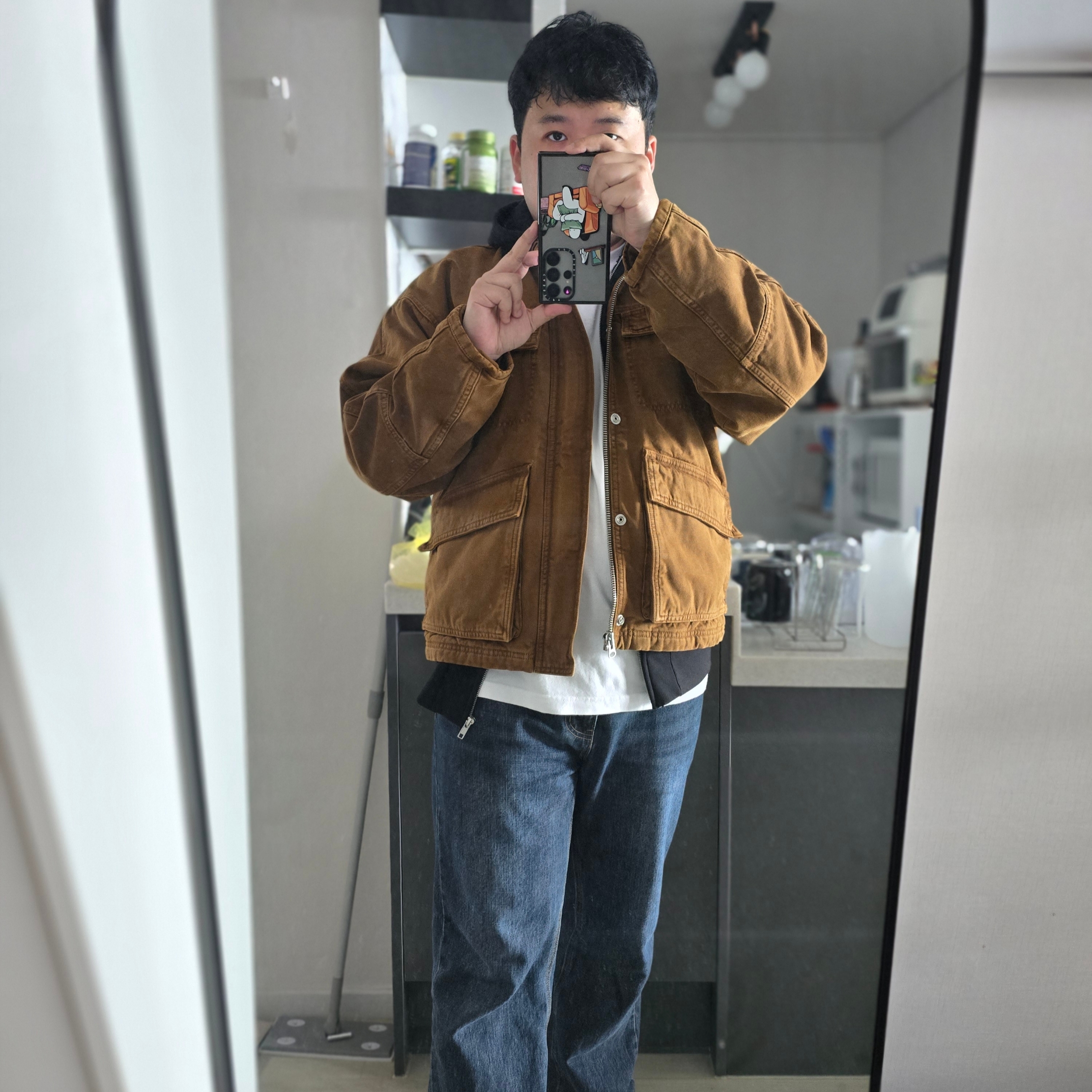Stussy Washed Canvas Shop Jacket Bronze 착용 스타일