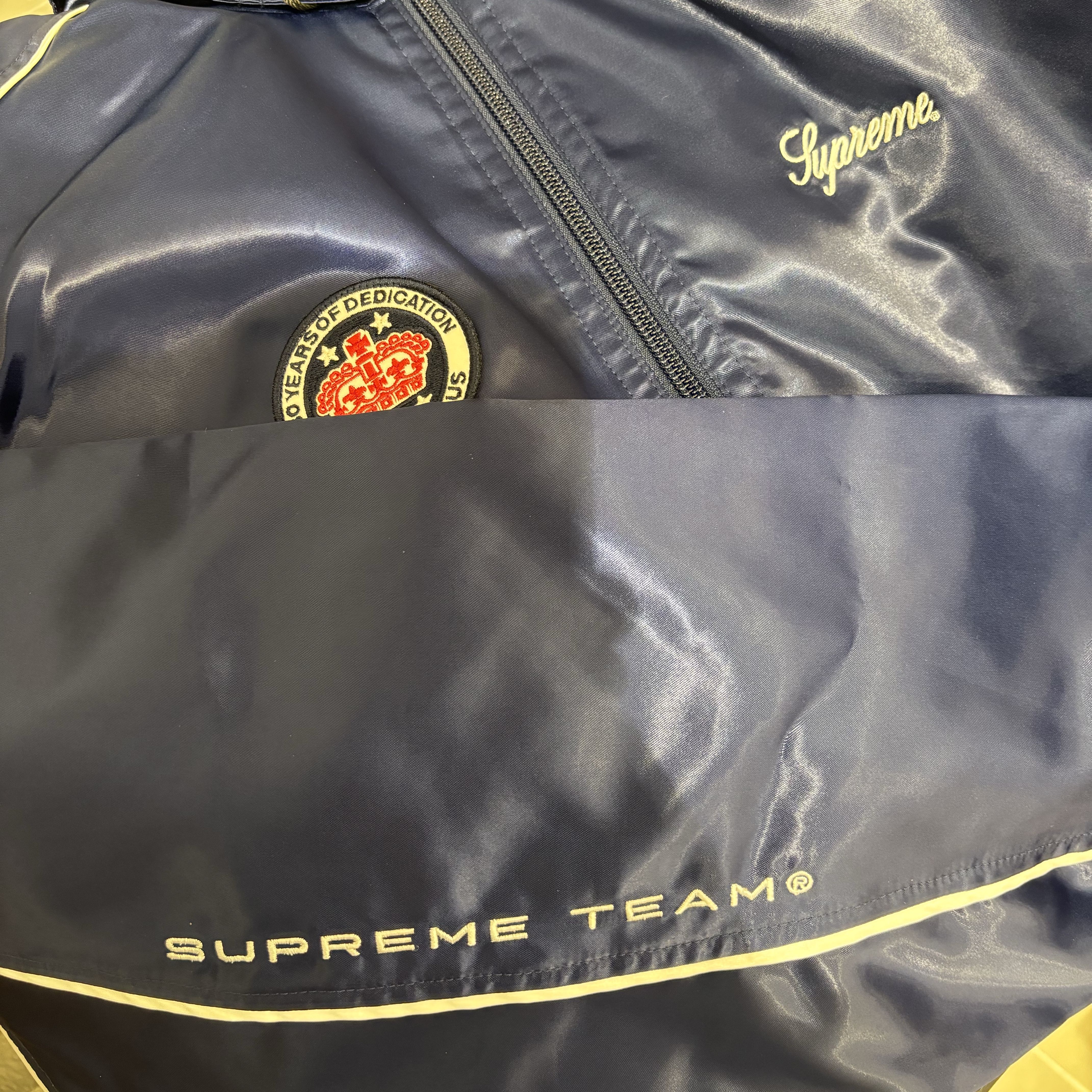 Supreme Satin Hooded Track Jacket Navy - 24SS 착용 스타일