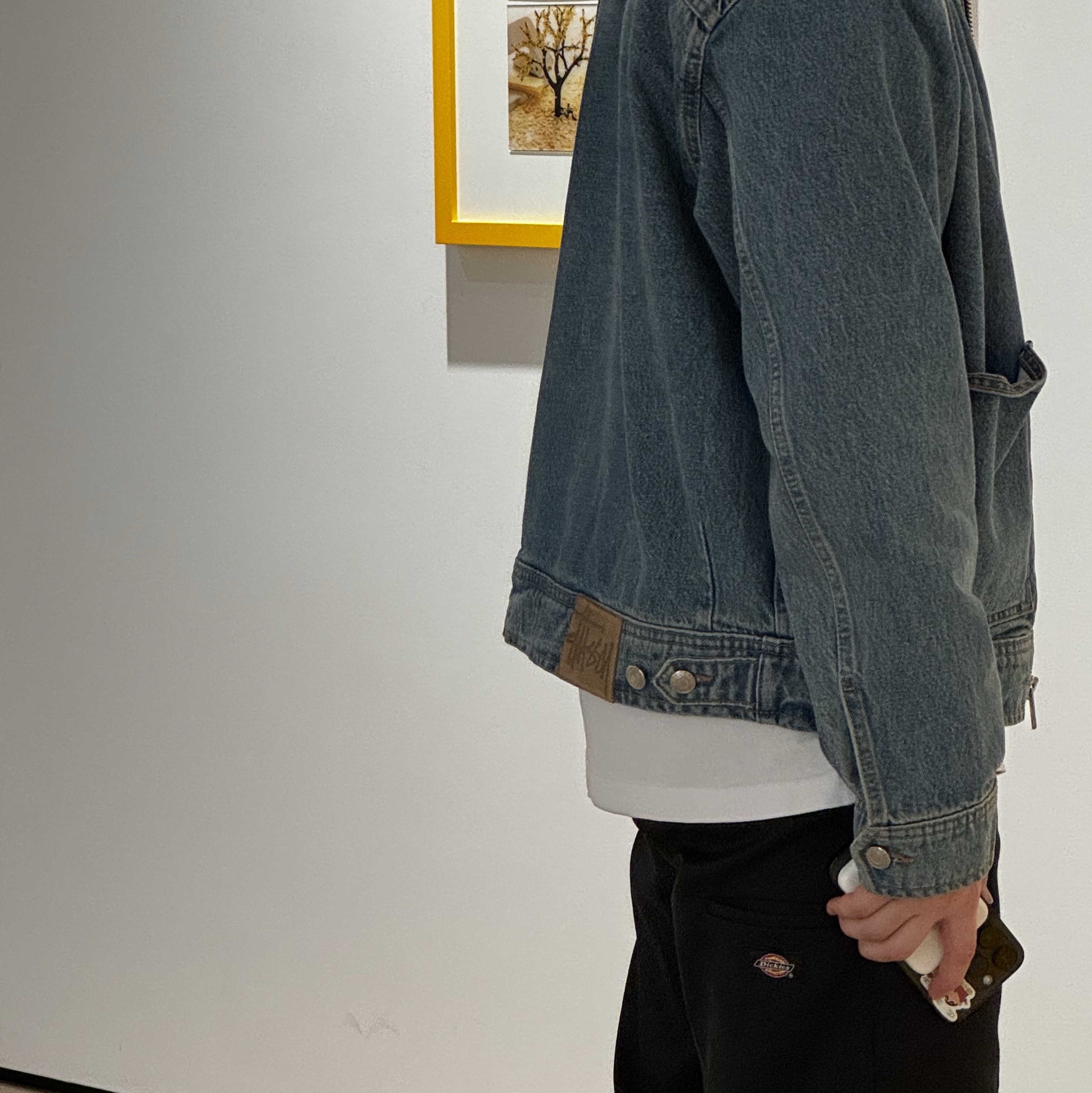Stussy Denim Zip Work Jacket Washed Blue, Sansan Gear Logo Long Sleeves White - 23FW 착용 스타일 - 1