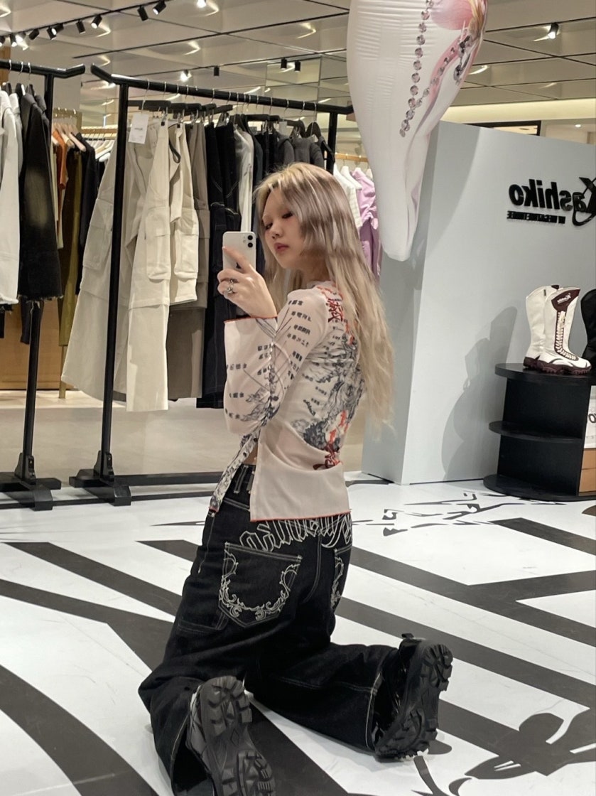 Kashiko★韓国★人気★Embroied Nonfade Denim Pants 2色 KASHIKO Embroied Nonfade Denim Pants