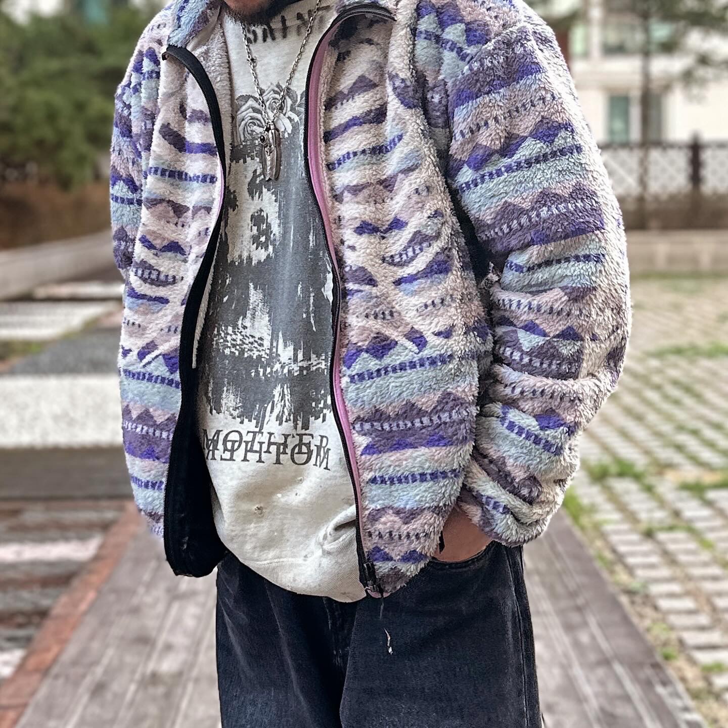 Kapital Ashland Stripe & Bone Fleece Zip Blouson Purple, Supreme x Dickies Double Knee Baggy Jean Black - 23FW 착용 스타일 - 2