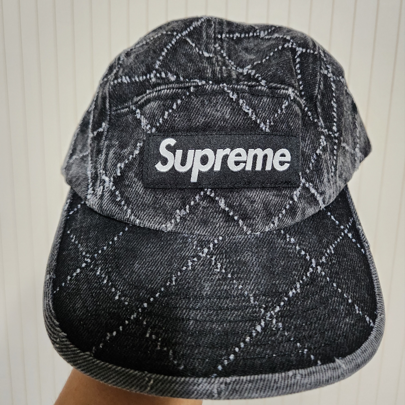 Supreme Punched Denim Camp Cap Black - 23FW 착용 스타일