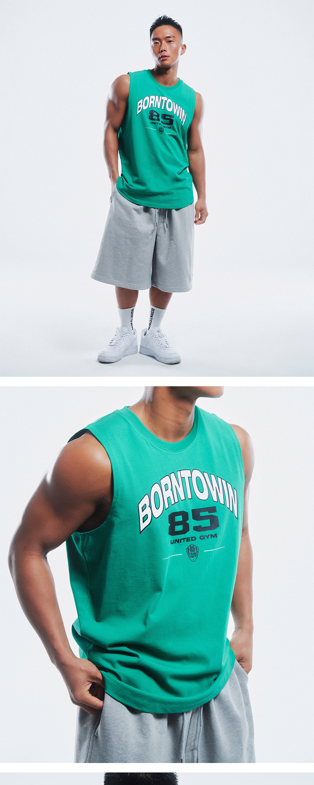 BORN TO WIN 85 Gym Comfort Fit Sleeveless Green 상세 이미지 2