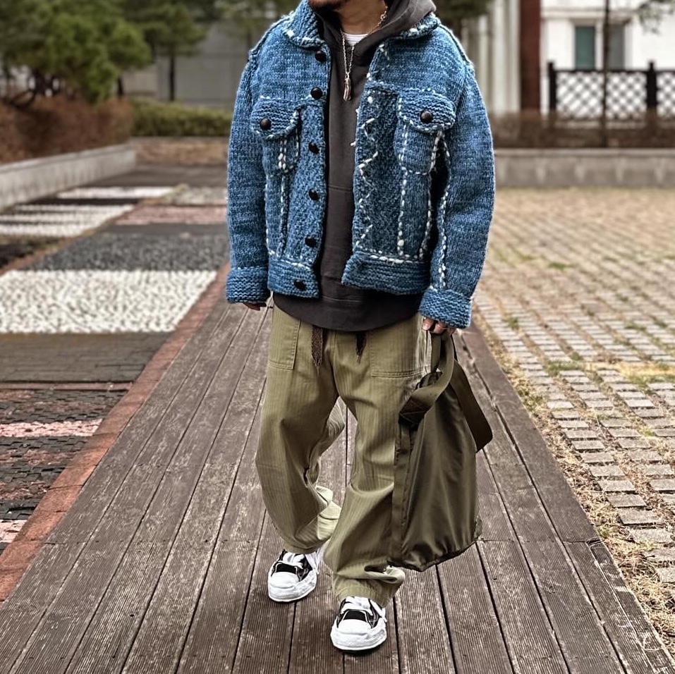 Kapital Wool Hand Knit Cowichan G Jean Navy, Saint Mxxxxxx x Aries Hoodie St Aries Black 착용 스타일 - 1