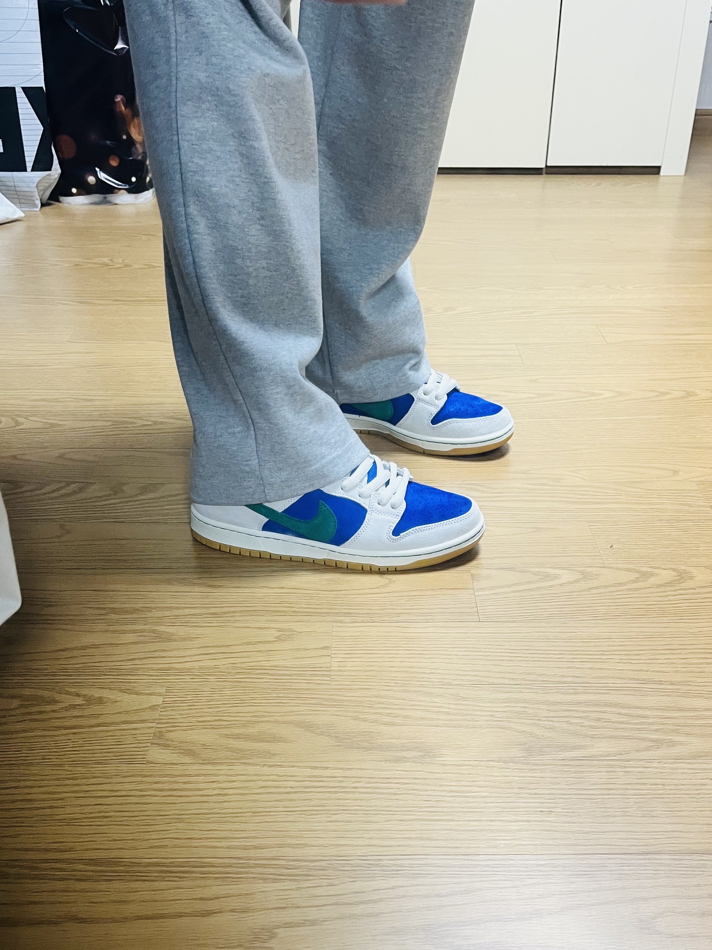 Nike SB Dunk Low Pro Phantom and Hyper Royal 착용 스타일 - 1