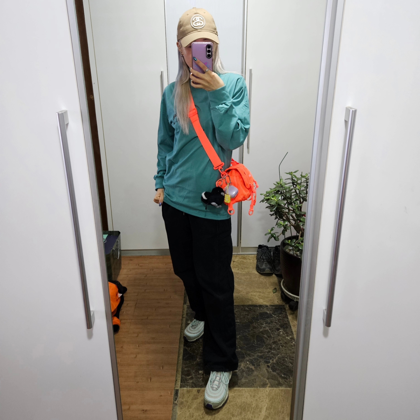 (W) Nike Air Max 97 Teal Tint, Stussy SS Link 9Twenty Cap Khaki 착용 스타일 - 1