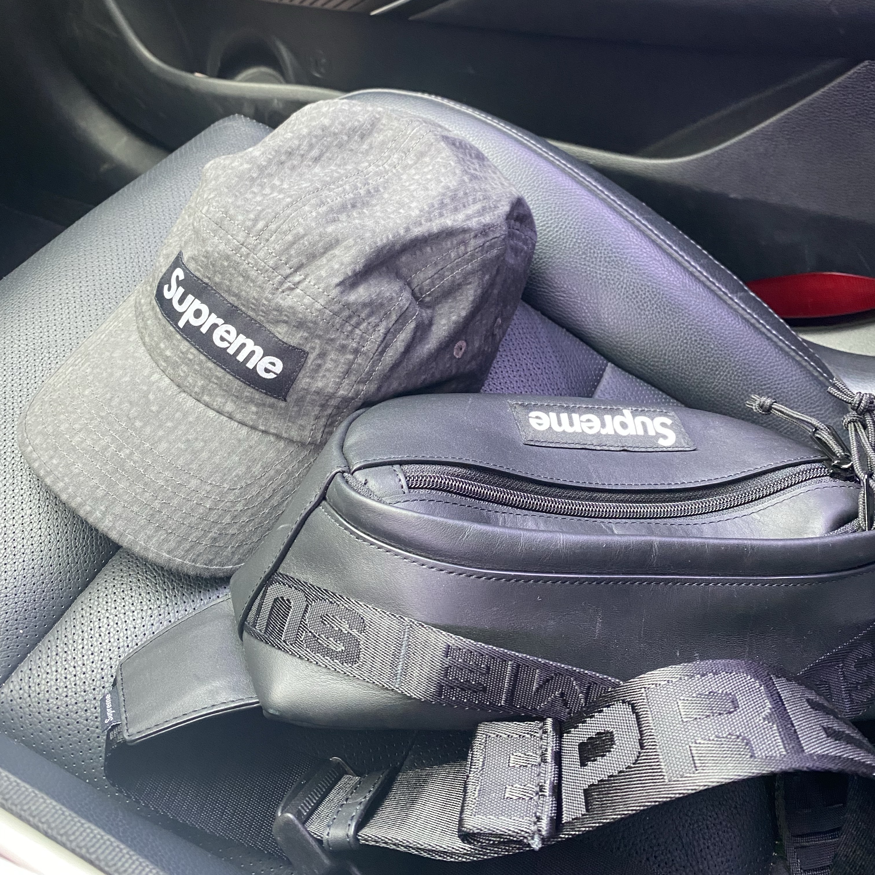 Supreme Washed Seersucker Camp Cap Black - 22SS 착용 스타일