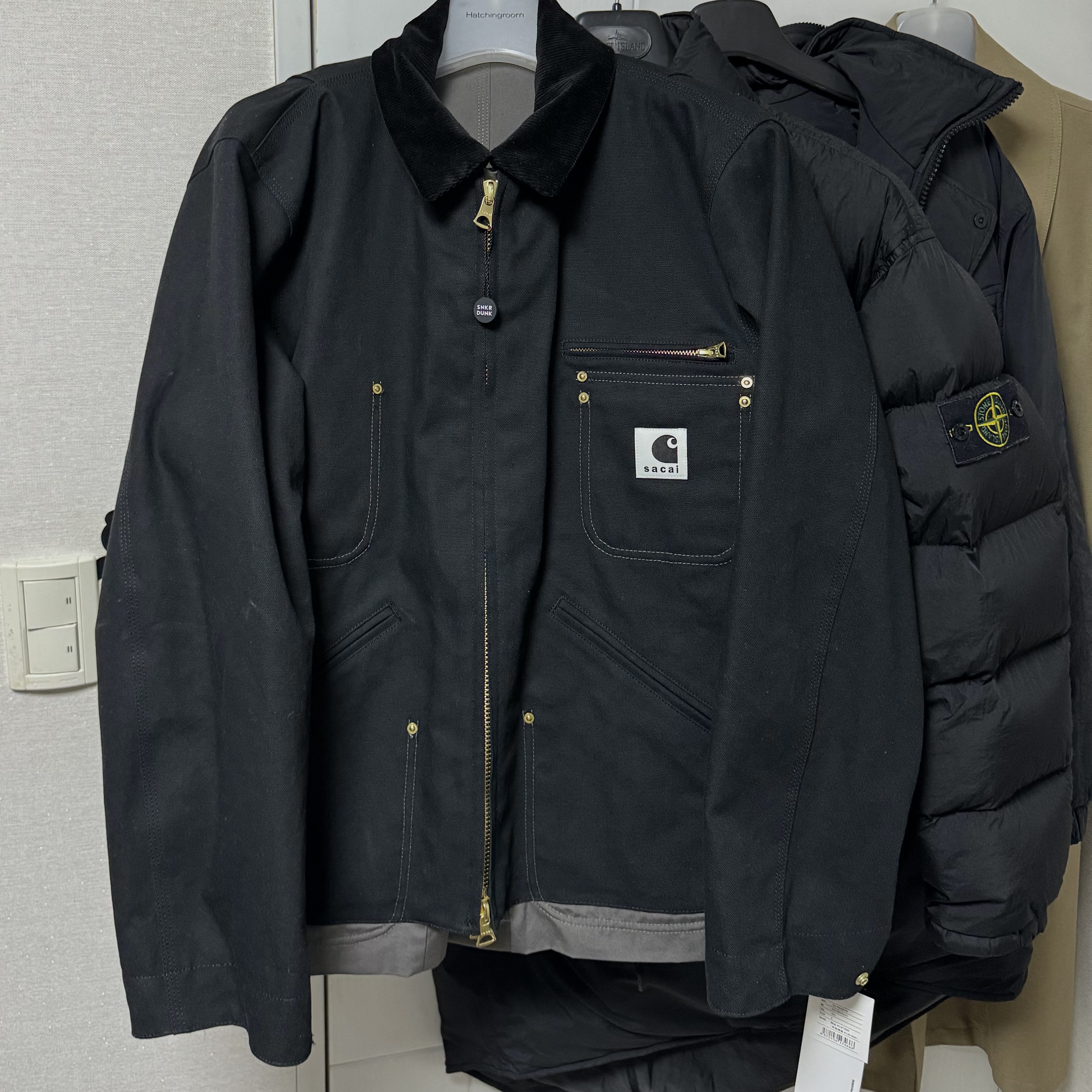 Sacai x Carhartt WIP Reversible Duck Jacket Black 착용 스타일