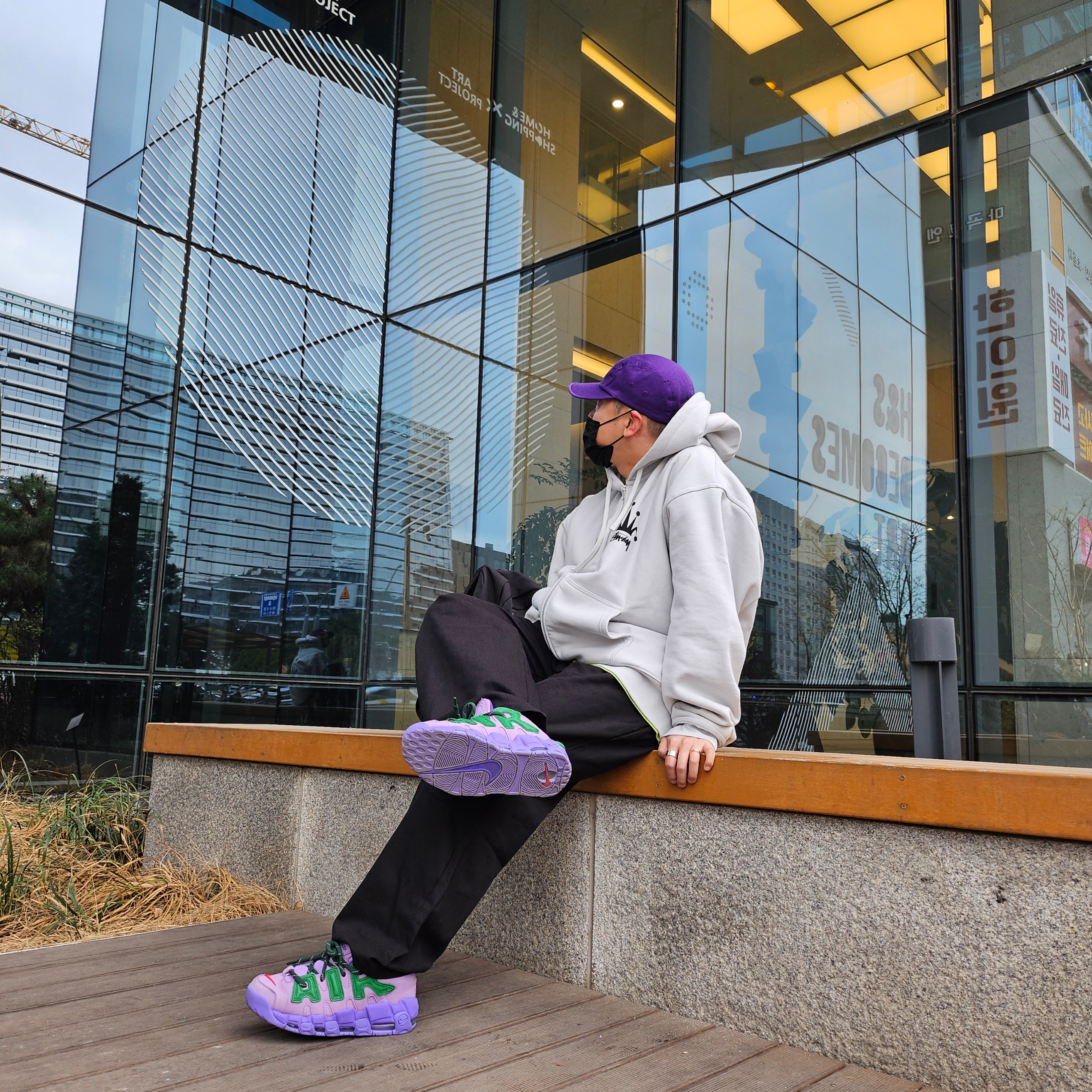 Supreme Washed Chino Twill Camp Cap Purple - 24SS, Nike x Ambush Air More Uptempo Low Lilac and Apple Green 착용 스타일 - 4