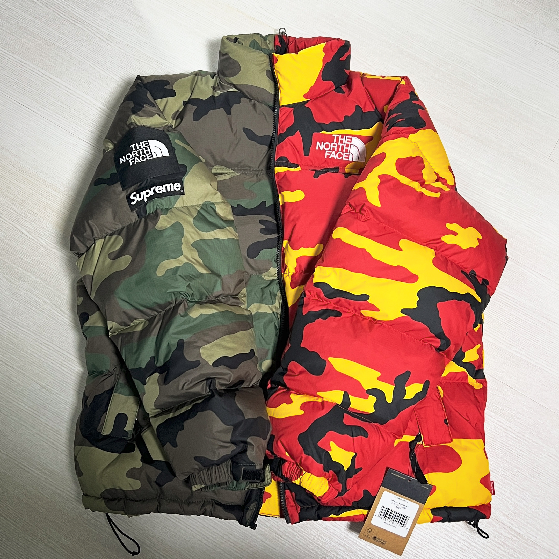 Supreme x The North Face Split Nuptse Jacket Camo - 24SS 착용 스타일