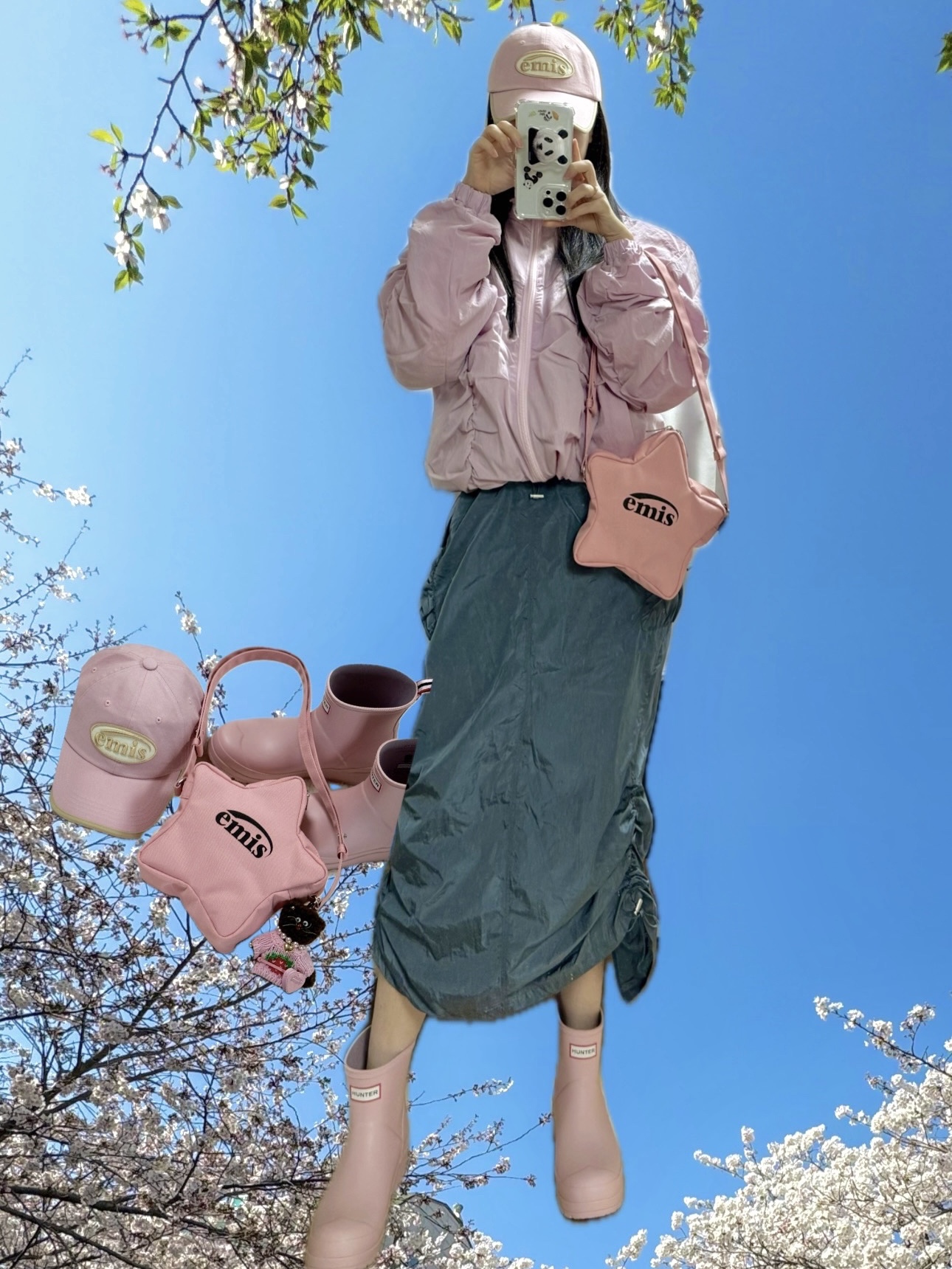 Emis Star Bag Pink, (W) Adidas Gazelle Bold Pink Glow Victory Blue 착용 스타일 - 1