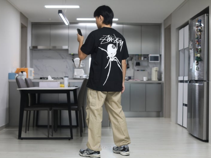 Stussy Arachnid T-Shirt Pigment Dyed Black 착용 스타일