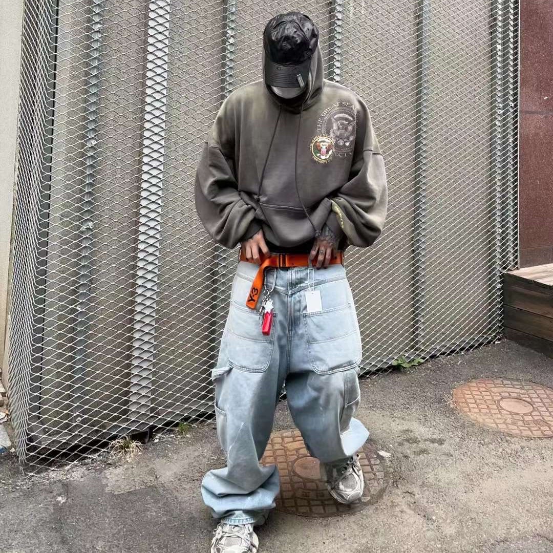 Project G/R Backward Carpenter Pants Blue 착용 스타일