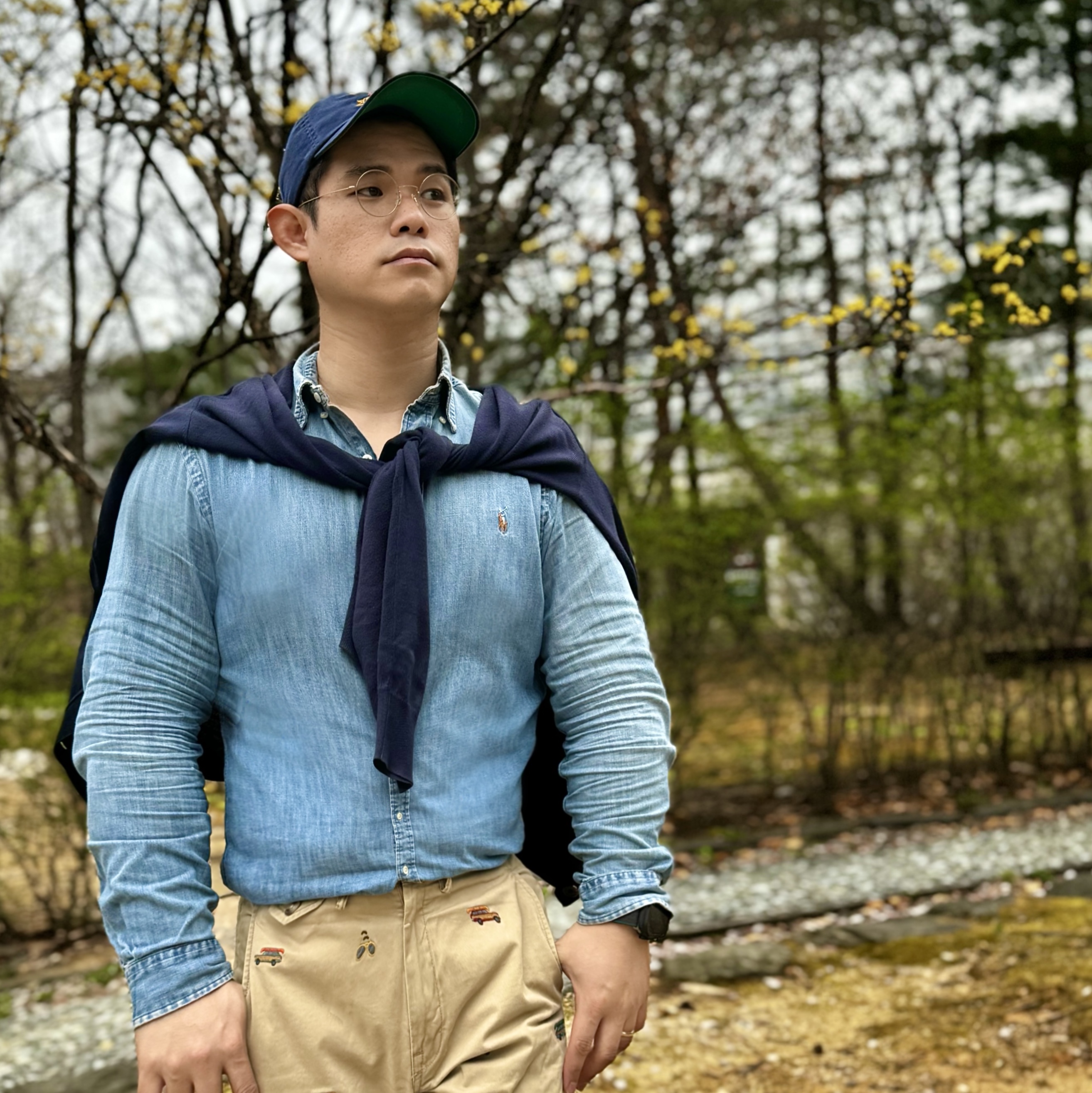 Polo Ralph Lauren Custom Fit Chambray Shirt Light Pastel Blue 착용 스타일 - 4